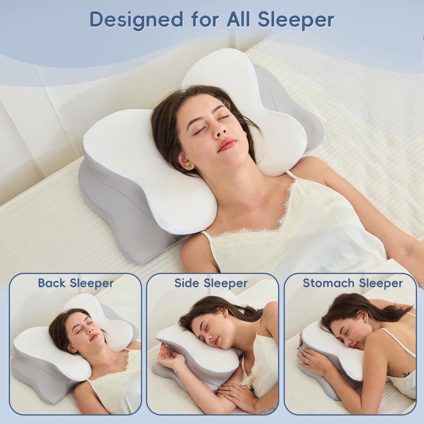 Fyova Cervical Neck Pillow, Ergonomic Memory Foam Pillows for Neck Pain Relief with Breathable Pillowcase, Adjustable Contour Neck Support Pillow for Side Back Stomach Sleepers, Odorless