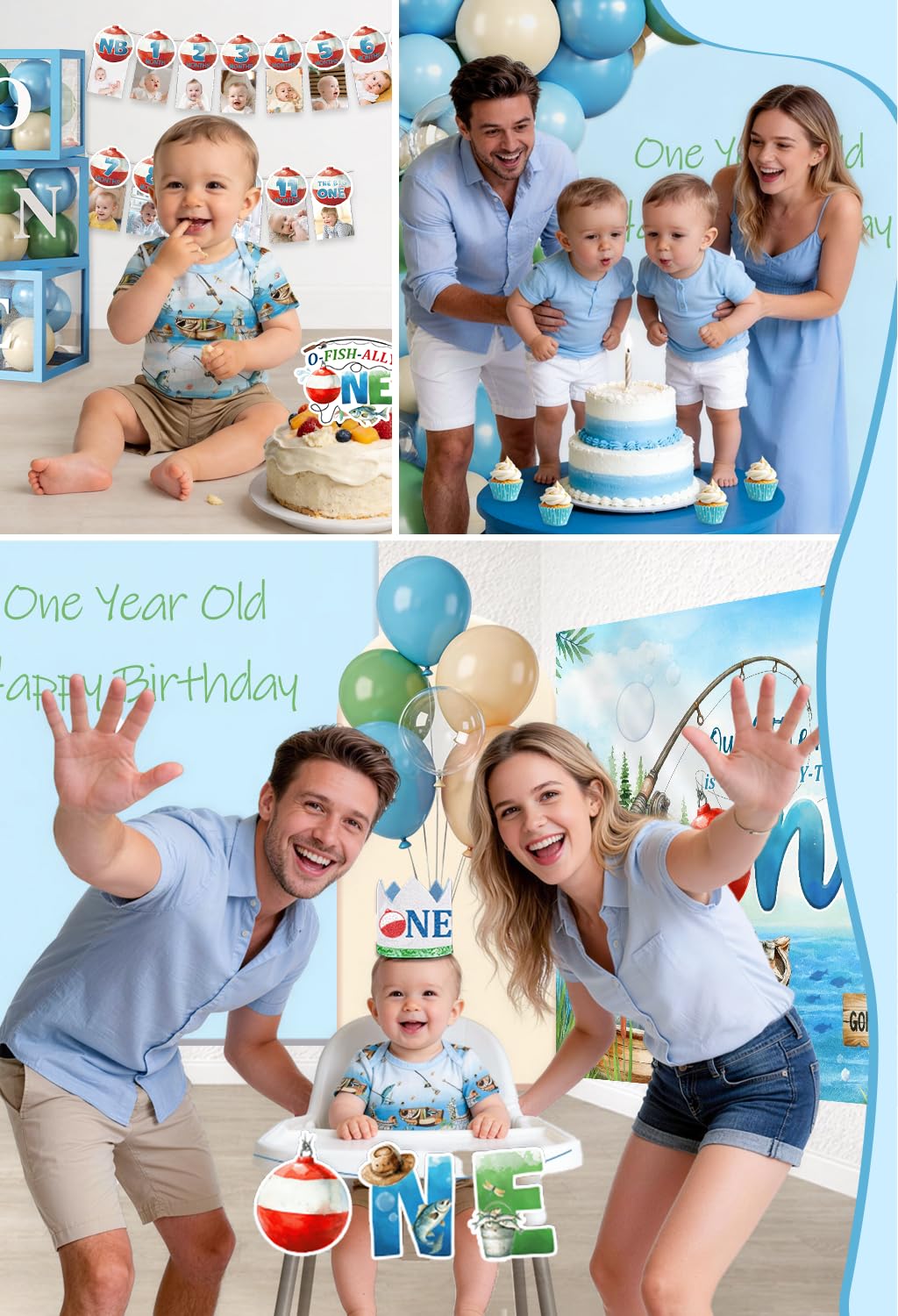 Fexivo 263pcs Ofishally One Birthday Decorations Complete Party Set, for 25 Guests, O Fishally One First Birthday Decorations Balloon Arch, Backdrop, Plates for Gone Fishing Party Decoration