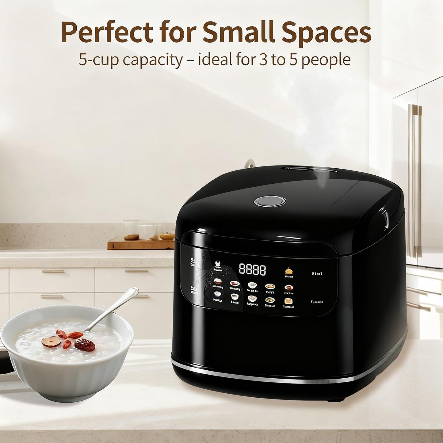 Mini Protable Smart Rice Cooker,2.1Quart 2L,6 Cups Cooked/3 Cups Uncooked,400W Non-Stick Rice Maker with Steamer Basket,24 Hours Timer Delay,10 Functions,Fast Cooker,Auto Keep Warm for Dorm, Office & Small Families