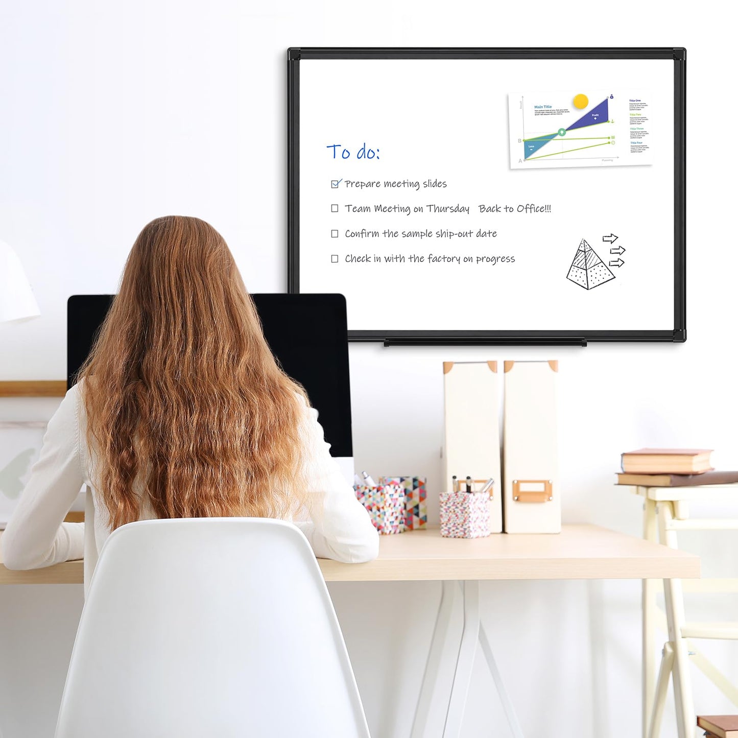 QUEENLINK Double Sided Magnetic White Board, 24"x18" Dry Erase Whiteboard for Wall with Aluminum Frame Presentation Board for School, Office and Home