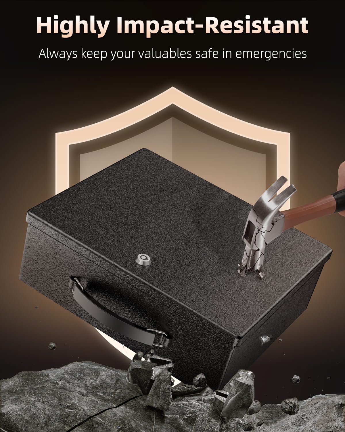 Uniclife Fireproof Document Box with Key Lock & Handle, 13" x 10.9" x 4.1", Large Metal Lock Box for A4 Paper, Water-Resistant Safe Box for Valuables, Passports & Cash, Portable Security Metal Chest