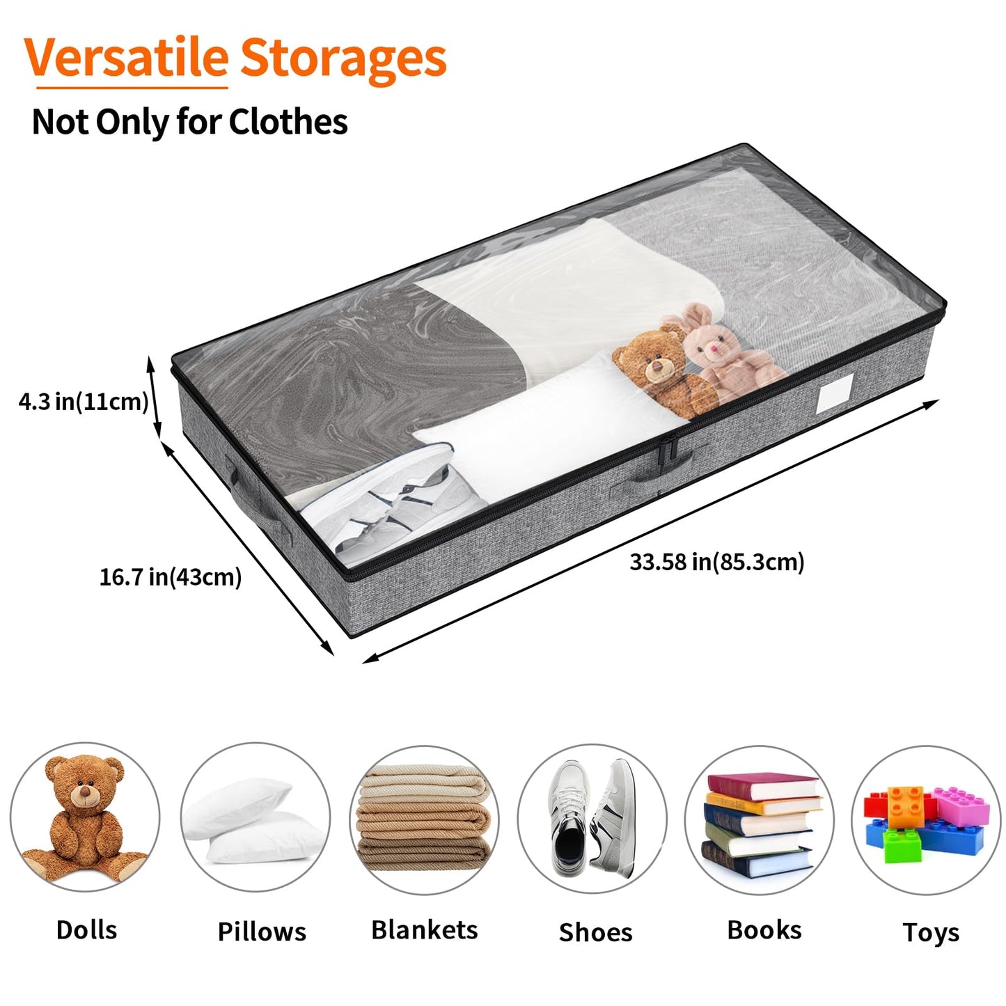Fixwal Under Bed Storage Containers 4 Pack, Reinforced Underbed Organizer Below 4.5 Inches Low Profile Clothes Storage Bins with Sturdy Sidewalls and Bottom