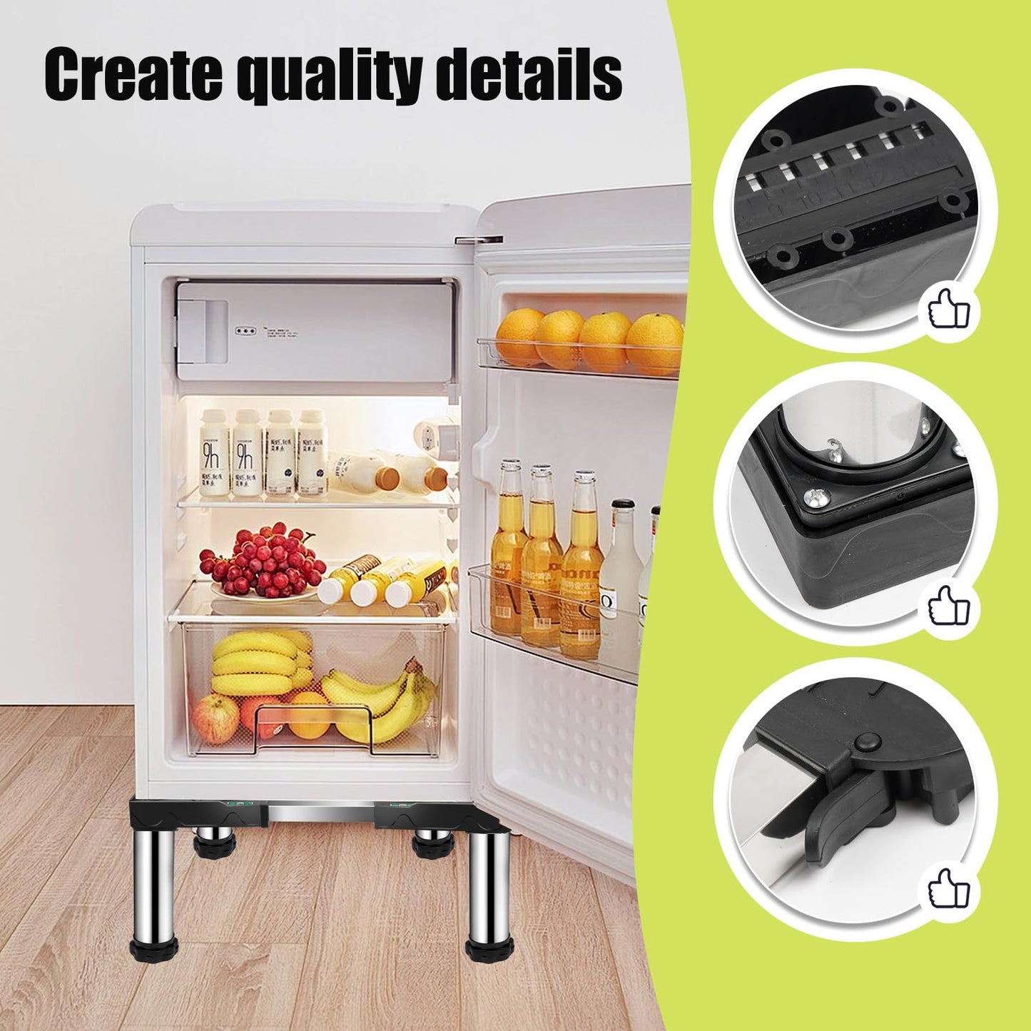 Ailahloe Mini Fridge Stand with 4 storage Feet (11.4"-12.6" High), Adjustable Base Tray Anti-Vibration for Mini Refrigerator Stand Washing Machine Stand Pedestal Dryer Dishwasher AC, Max Load 340LBS