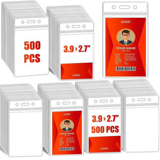 500 Pack Name ID Badge Holder,Plastic Badge Holder for Lanyard, Vertical Extra Thick 3.9" x 2.7" Waterproof Name tag Holder for School/Office/Hospital/Exhibition/Party/Badge Swipe Cards or Credit Card