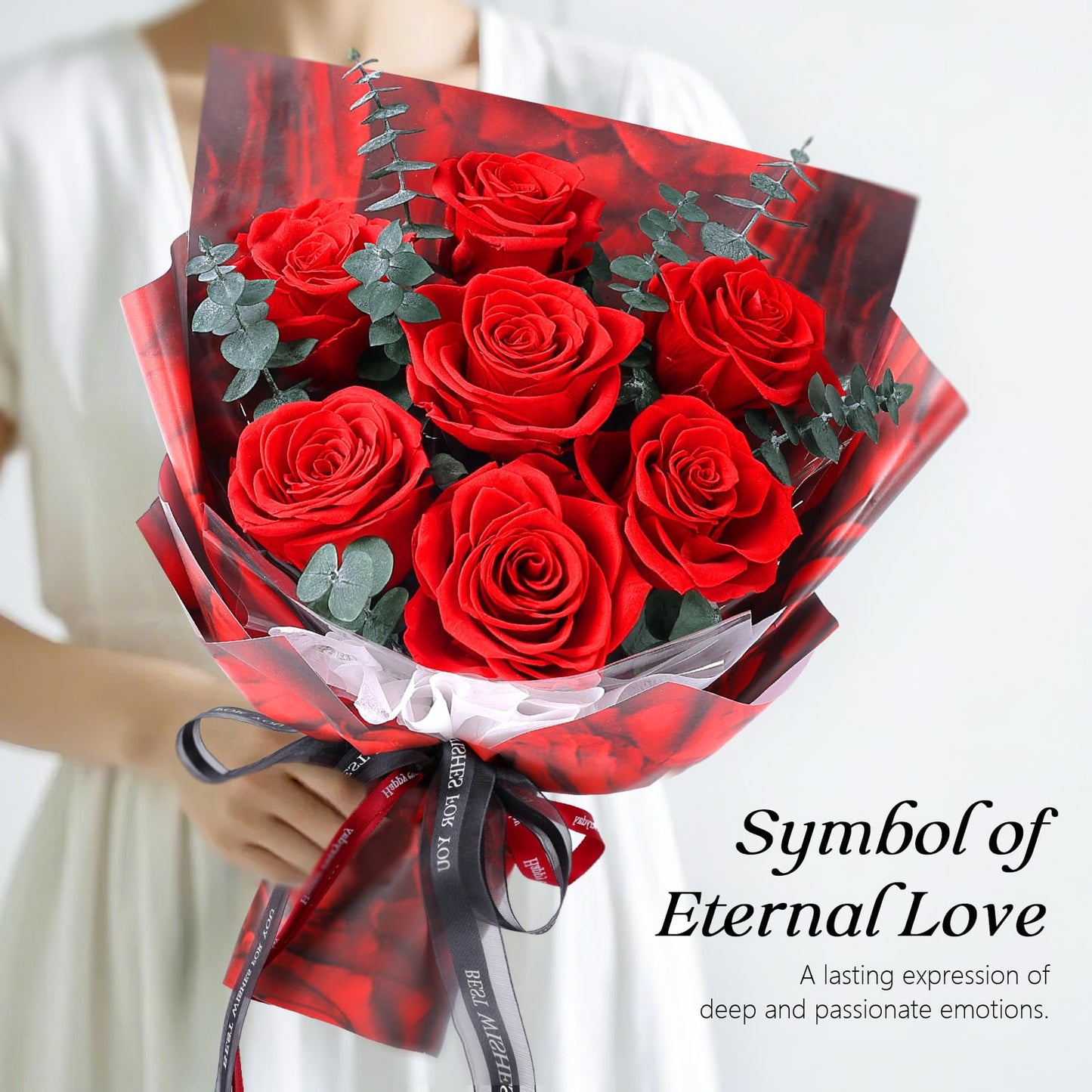 Preserved Flowers Bouquet 7 Roses - Red Real Rose & Flowers for Delivery, Eternal Roses Bouquet with Gift Box, Mothers Day Gifts for Mom Grandma Wife, Anniversary Birthday Gifts for Women