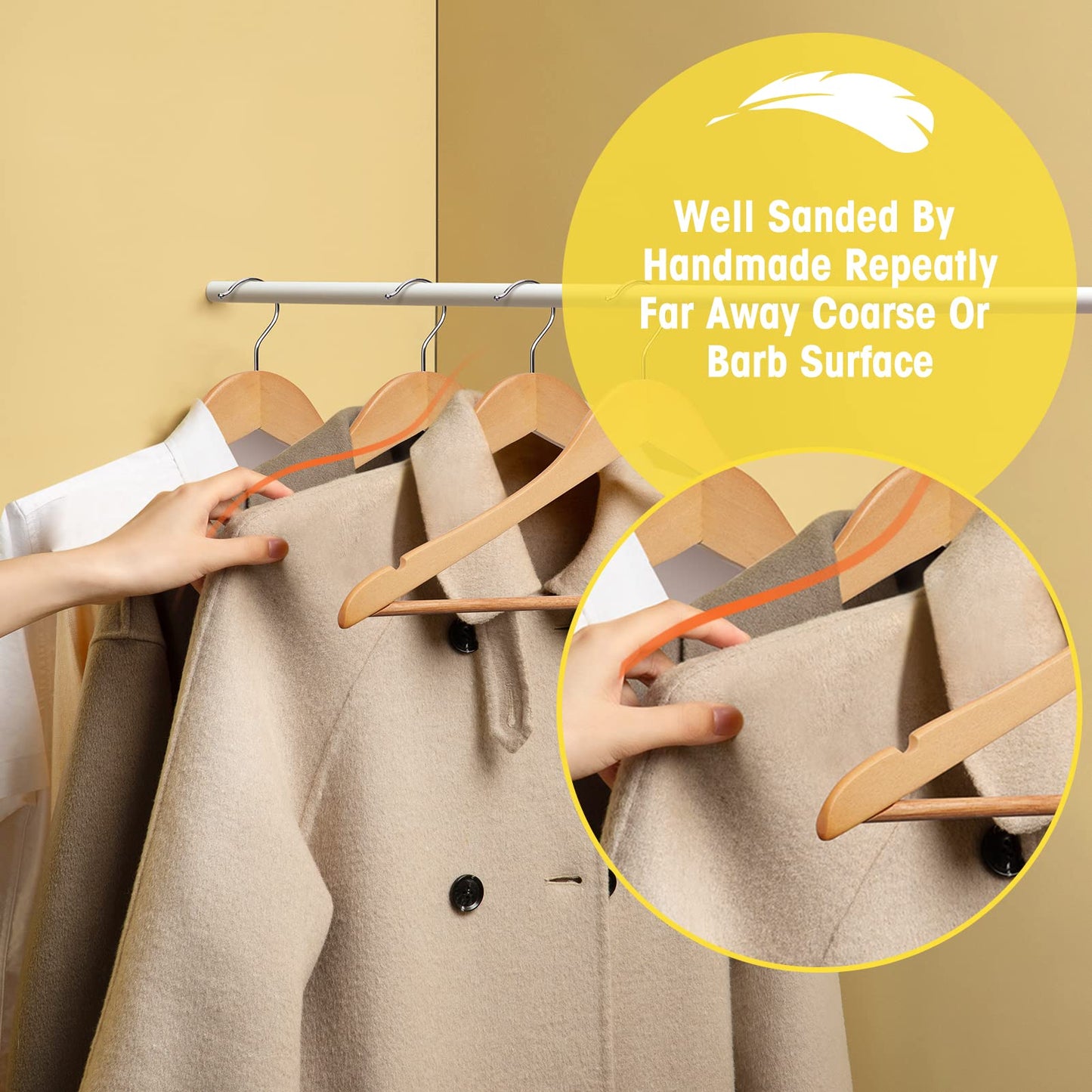 UINICOR Wooden Hangers 30 Pack,Clothes Hanger for Daily Used,Smooth Finish Wood Hangers with Precisely Cut Notches,Coat Hangers, Heavy Duty Hanger for Shirt Suit Dress (Natural)