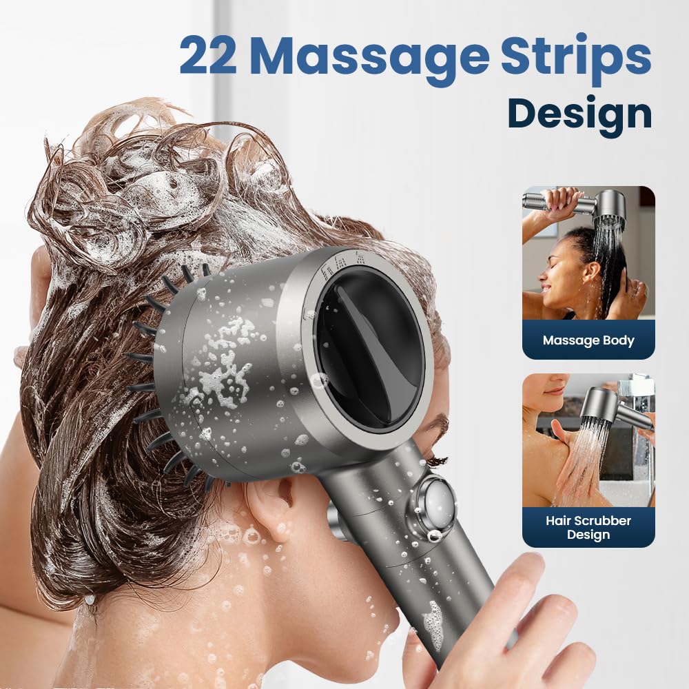 JOMST Filtered Shower Head with Handheld,High Pressure Shower Head 4 Spray Modes,ShowerHead with ON/OFF Switch for Pets,Built-in Power Wash to Clean Tub,Shower Heads Combo with Stainless Steel Hose