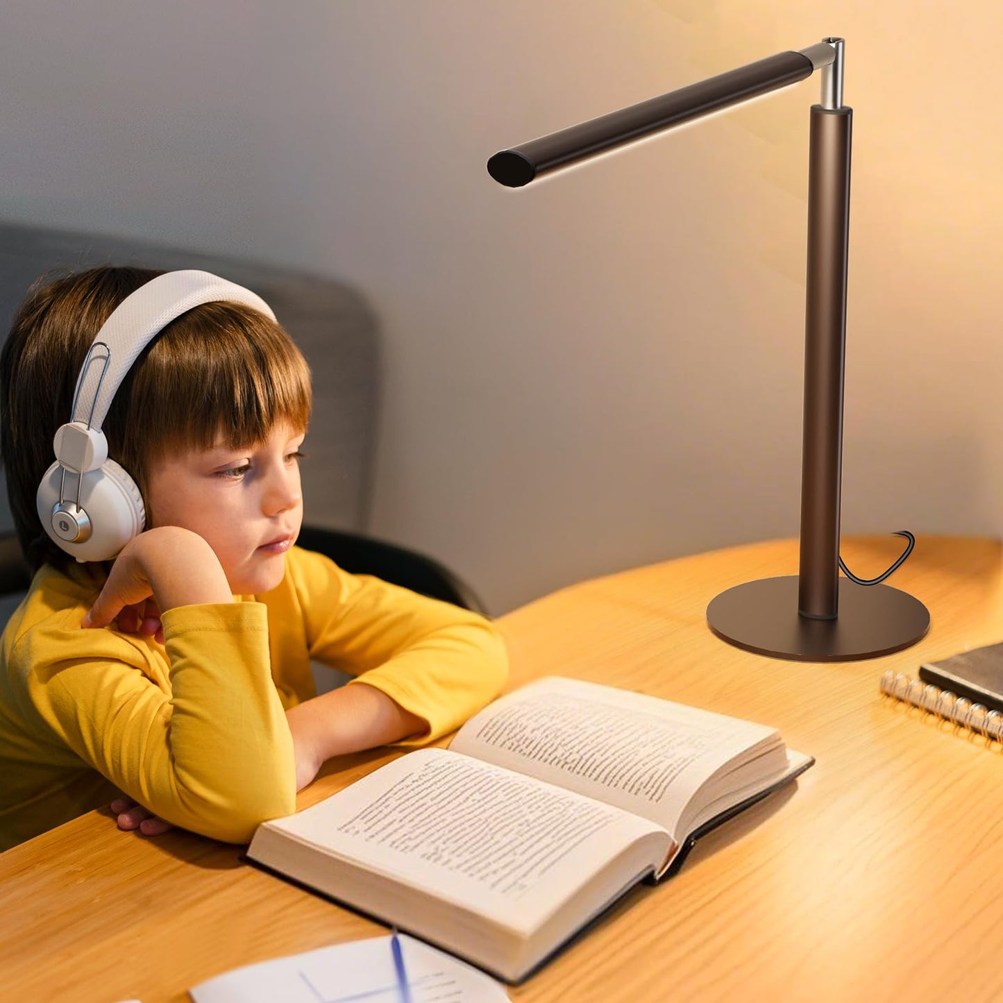 ALFELE Brown LED Desk Lamp - 16" Foldable Metal Desk Light with Base, 15W, 1200LM, Dimmable Color Changing Table Lamp for Reading Study, Modern Table Lamp for Home Office Laptop College Dorm