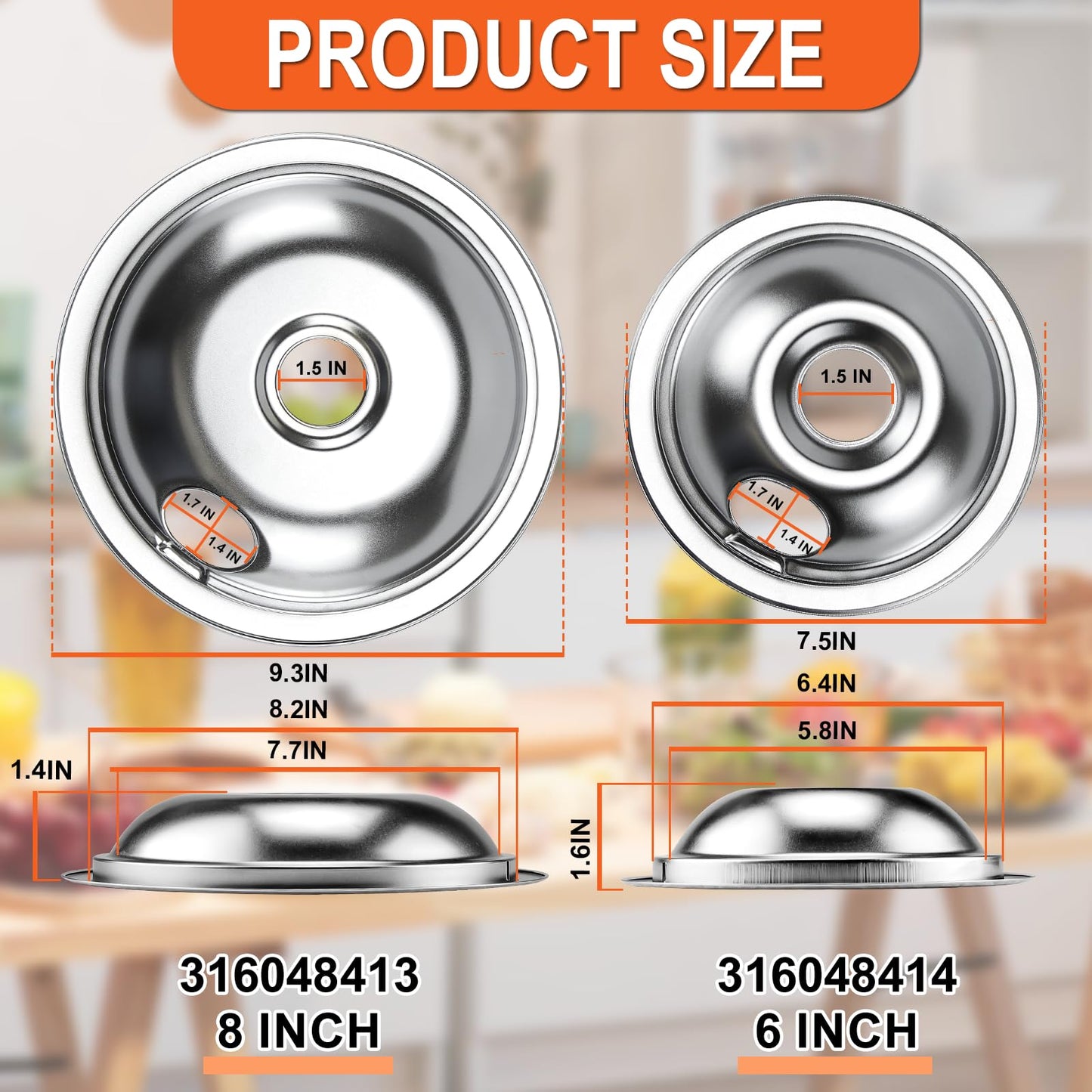 2*316048413(8") 2*316048414(6") Electric Stove Burner Drip Pans MP22YA Electric Range Burner Element Set MP15YA(6") MP21YA(8") Compatible with Frigidaire Kenmore Crosley Range Oven/Stove by Cenipar
