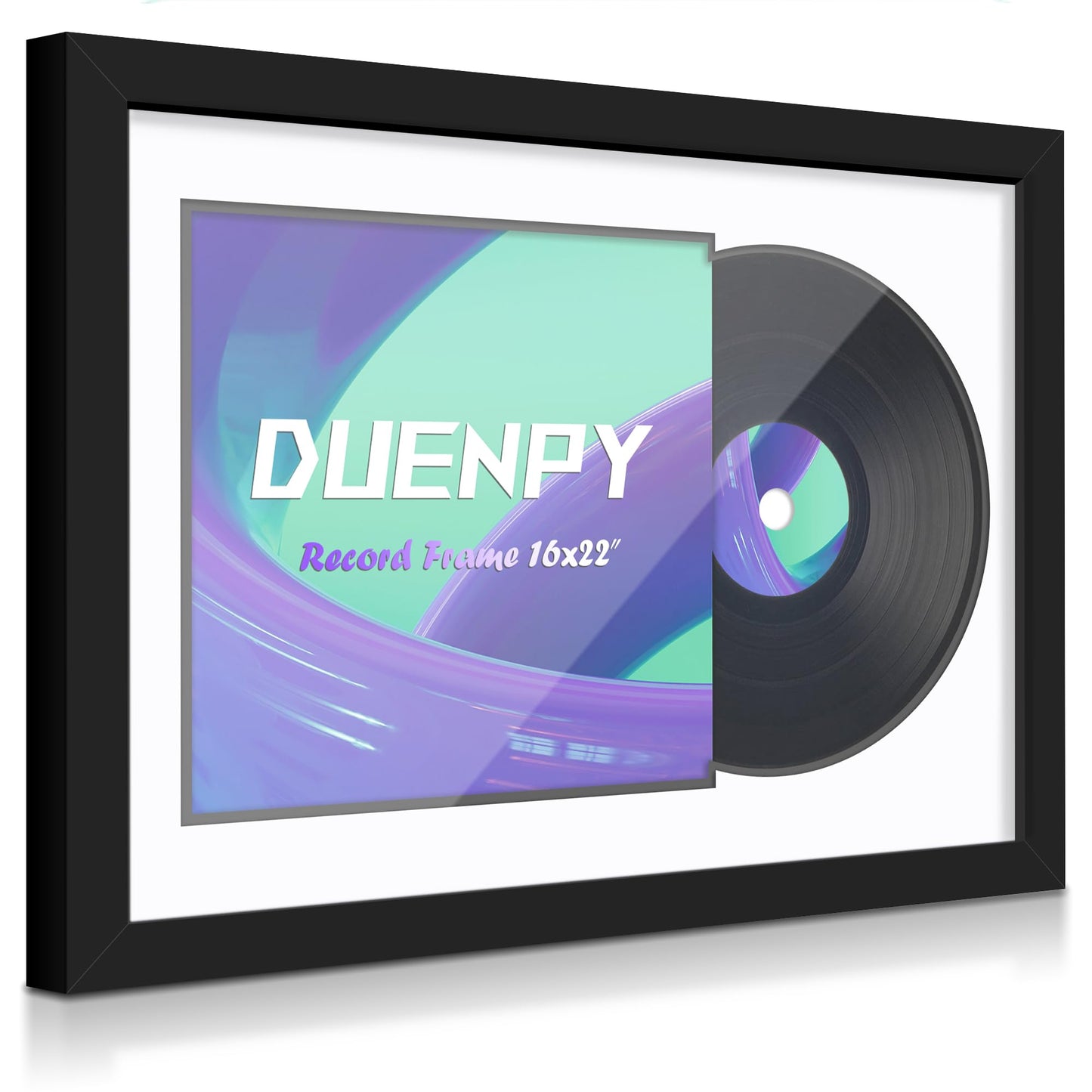 DUENPY Vinyl Record Display Frame 16x22 Inches Display Record Album and 12.5x12.5 Album Cover Art（Black Bottom Mat） Wall Mount