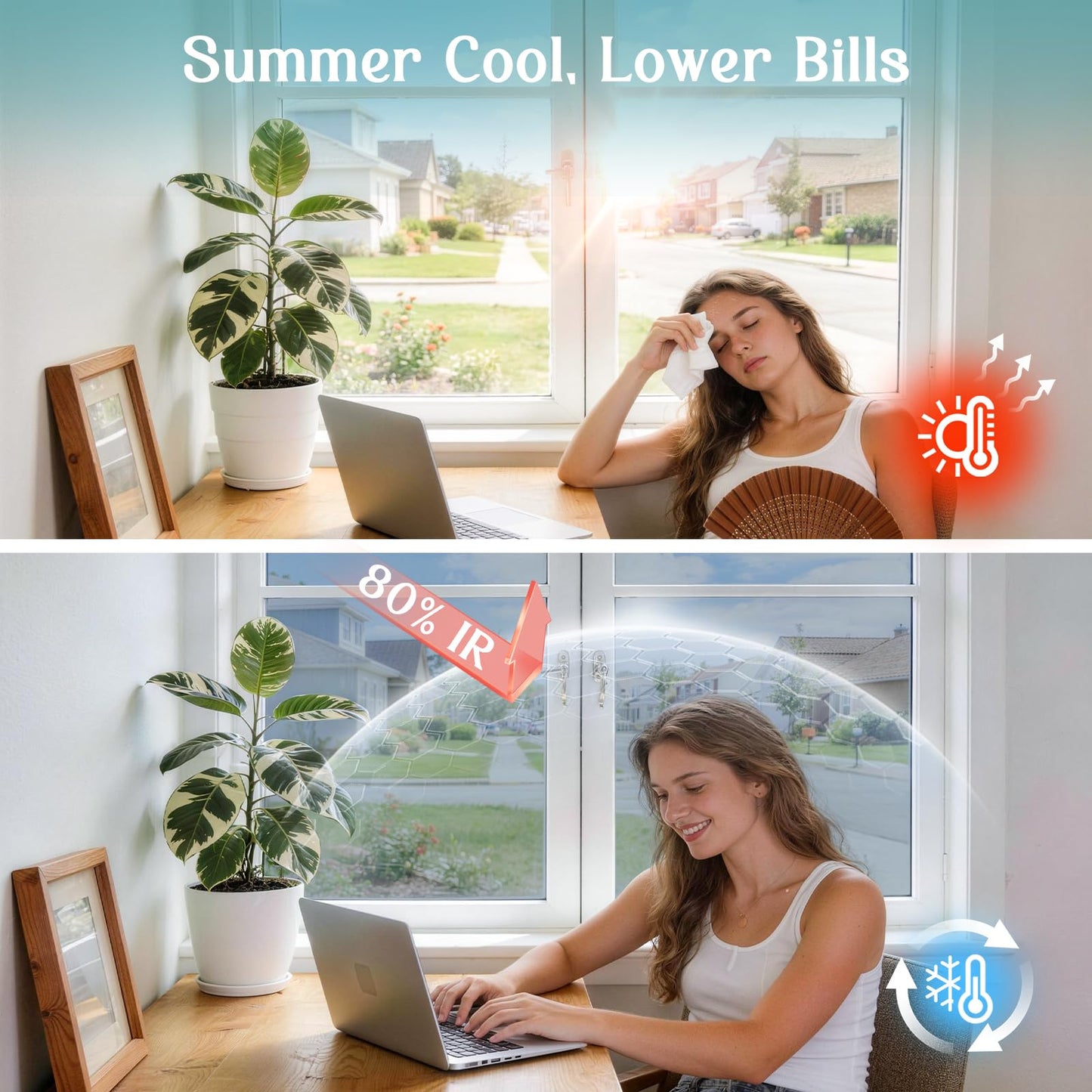 Haton Window Privacy Film One Way Window Tint for Home, Sun UV Blocking Heat Control Reflective Mirror Film, No Glue Static Cling See Out Not in Glass Door Covering, Silver, 29.5" x 157.4"