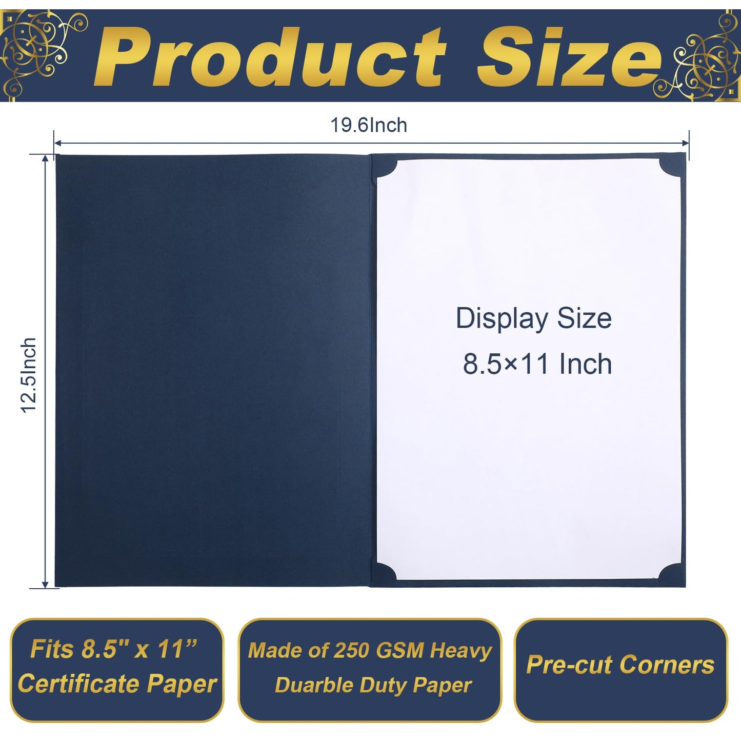 Fainne 120 Pack Certificate Holders Bulk, Diploma Covers Gold Foil Border, Document Covers for Letter Size 8.5x11 Award Certificates, Cardstock, Document Papers, Paper Card Stock (Navy Blue)