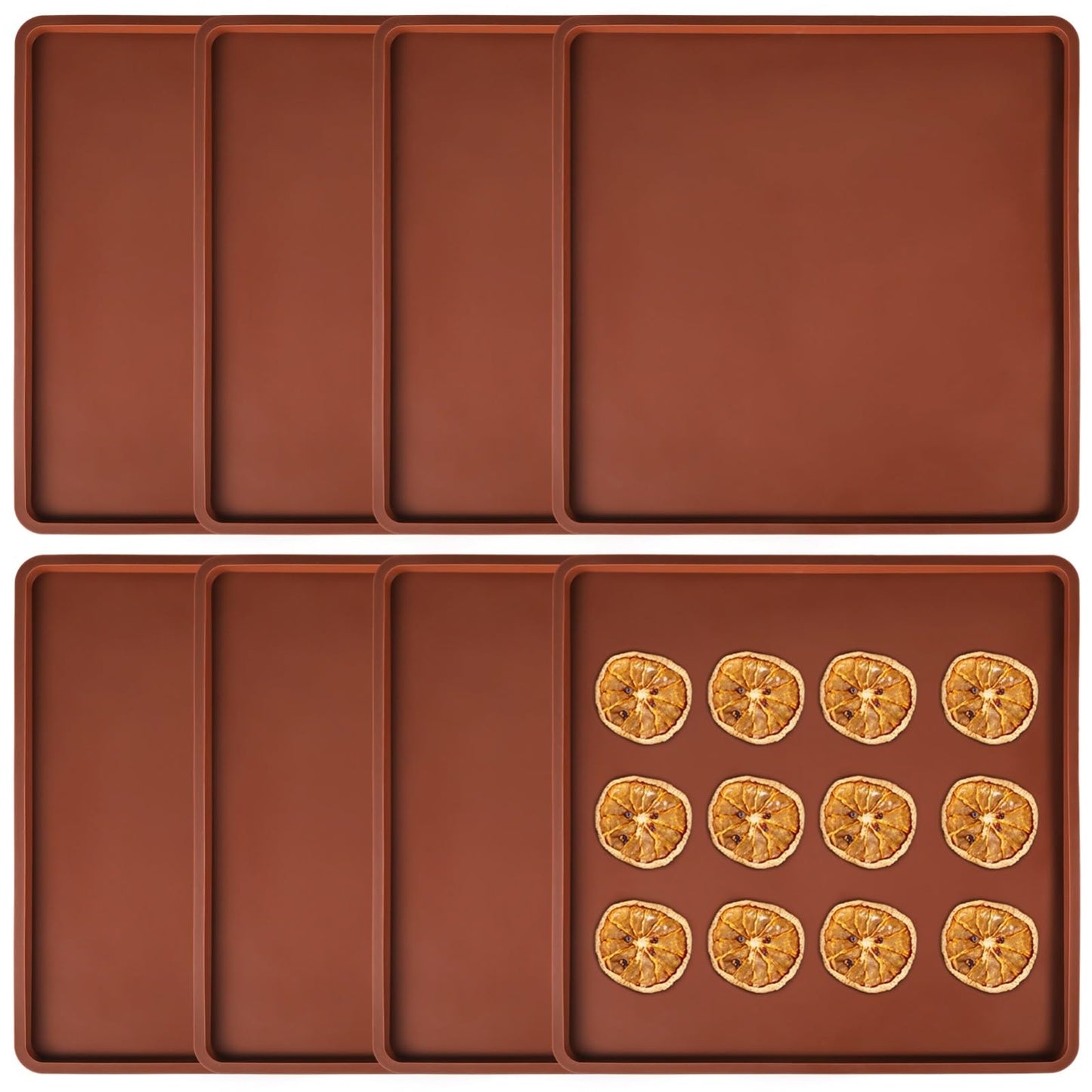 Skdqiee 8 Pcs Silicone Dehydrator Liners, 14 x 14 in Silicone Sheets for Dehydrator Work with Excalibur, Non-Stick Fruit Leather Sheet with Border for Produce Meat Liquid