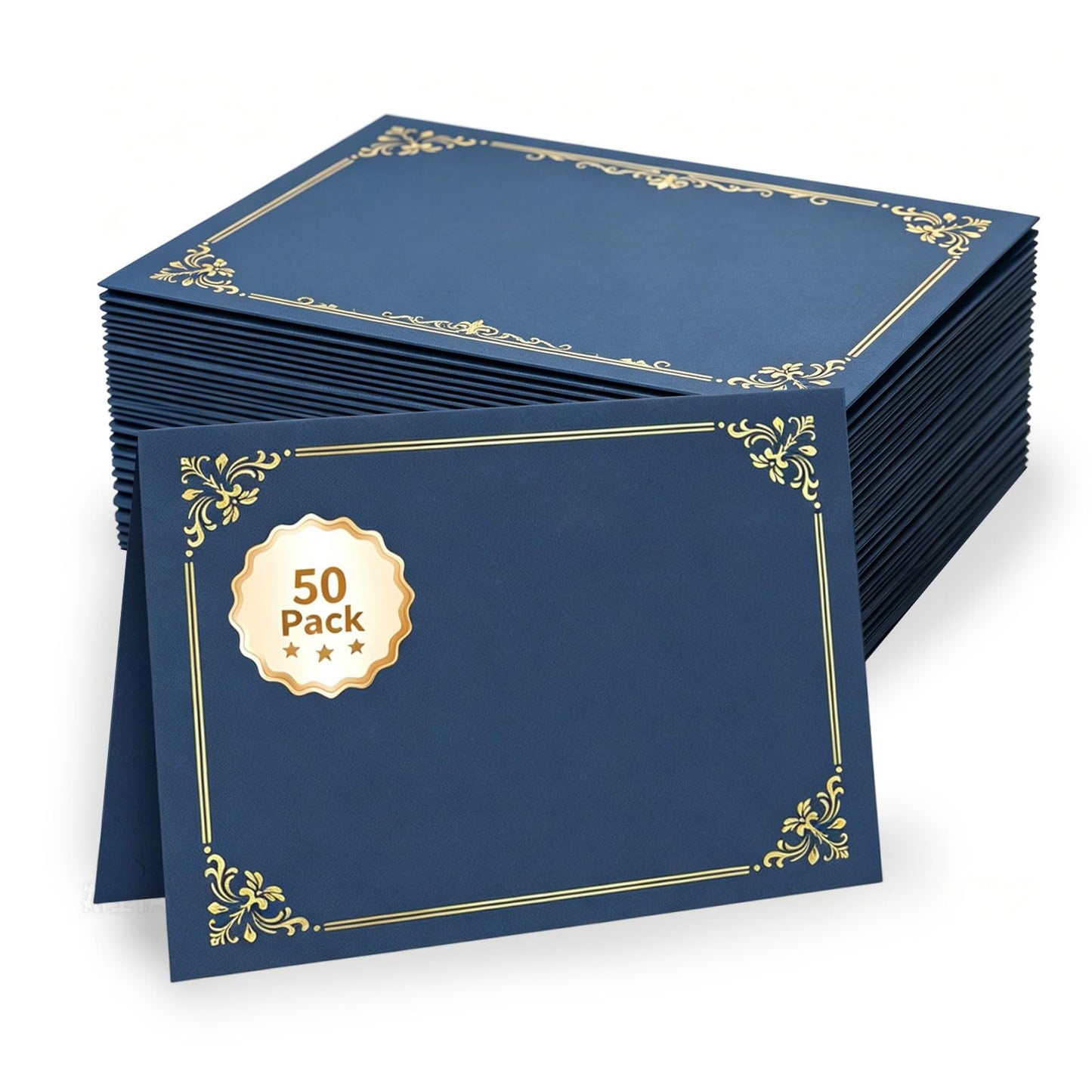 Binditek 50 Pack Certificate Holders, 350GSM Navy Blue Certificate Covers with Gold Foil Border, Diploma Folders for 8.5 x 11 Certificates, Awards, Graduation, School and Office Use