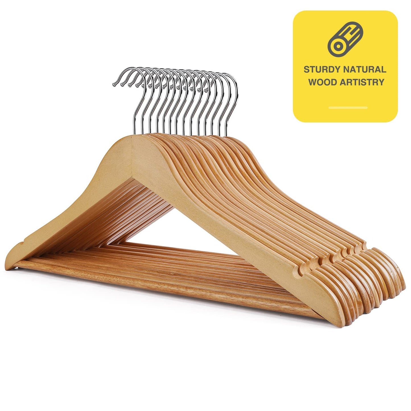 UINICOR Wooden Hangers 30 Pack,Clothes Hanger for Daily Used,Smooth Finish Wood Hangers with Precisely Cut Notches,Coat Hangers, Heavy Duty Hanger for Shirt Suit Dress (Natural)