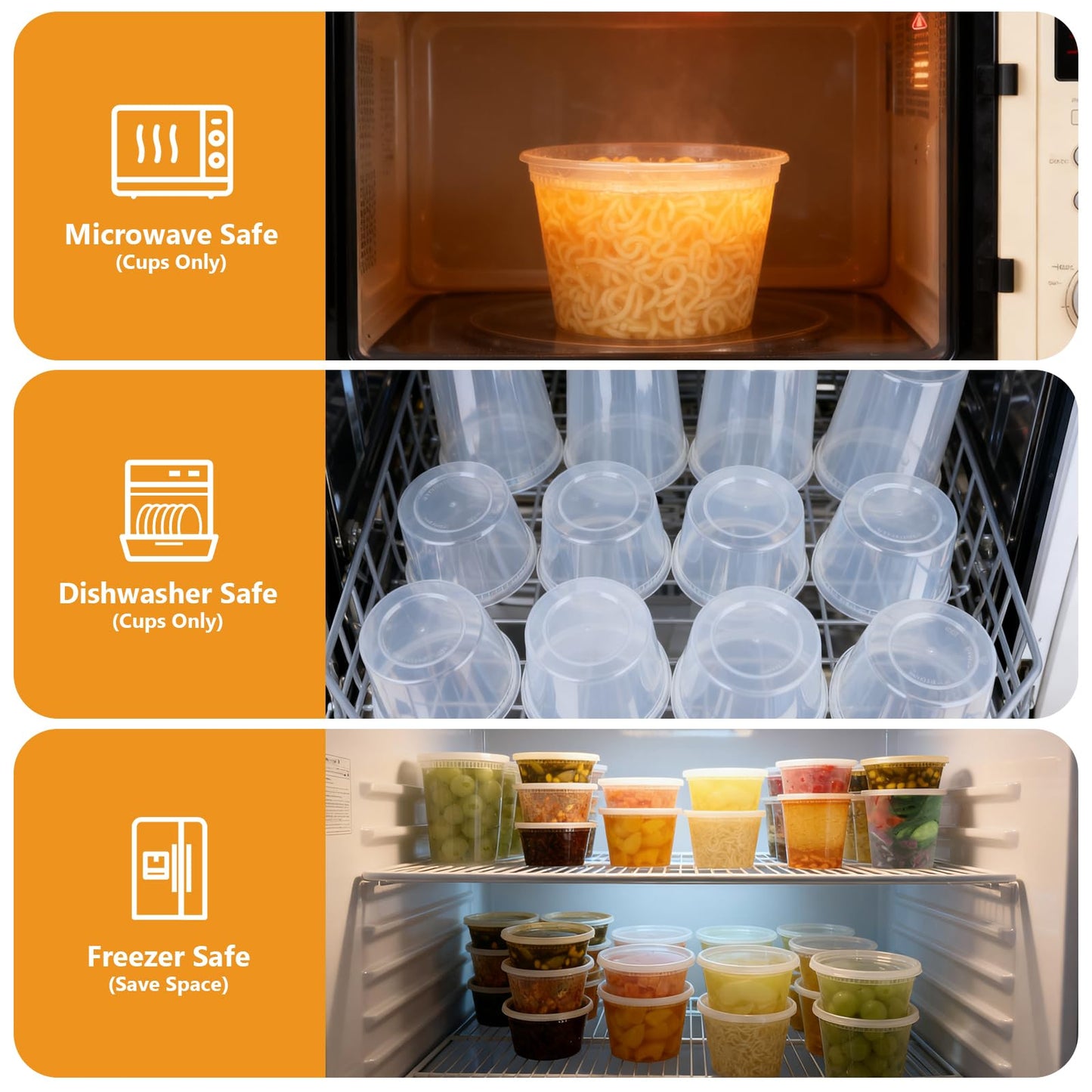 NESCCI 96 Pack (192-Piece) Deli Containers with Lids, 32/16/12/8 oz X 24 Set Each, Leak-Proof & BPA Free Airtight Takeout Plastic Food Storage Containers for Soup, Meal Prep, Microwave/Freezer Safe