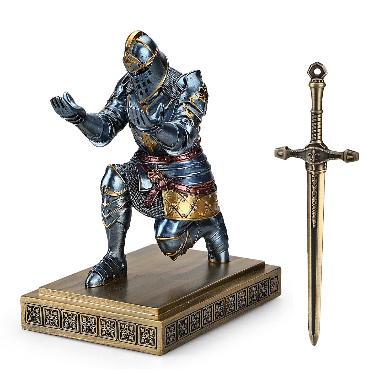 HDMbigmi King's Guard Knight Pen Holder Pen Stand Desk Organizers and Accessories Resin Pencil Holder as Gift for Office and Home (Blue)