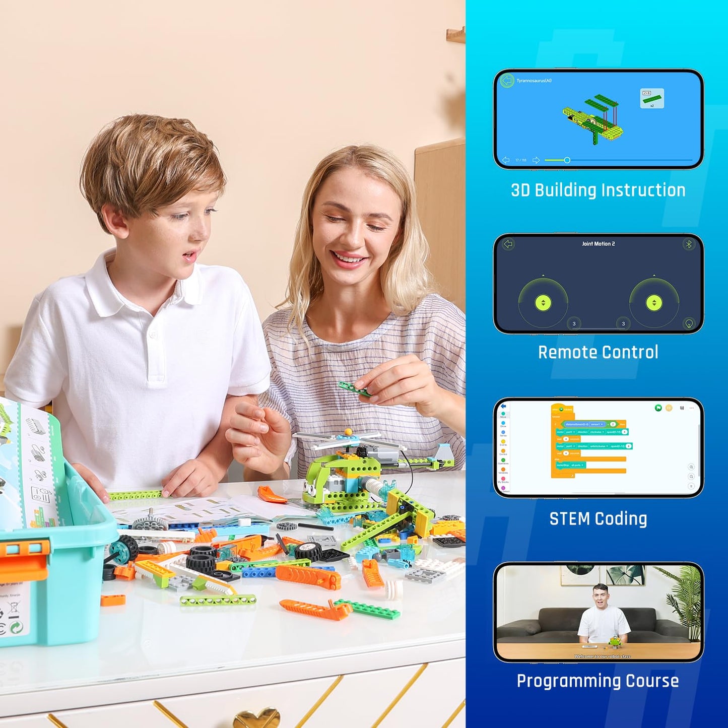 makerzoid Coding Robot Toy for Kids 6+, 100+ in 1 APP Control Robots Building Toys, Programmable Scratch Coding Kit with 23 Video Courses,Birthday Children's Day Gift for Kids (370 Blocks)