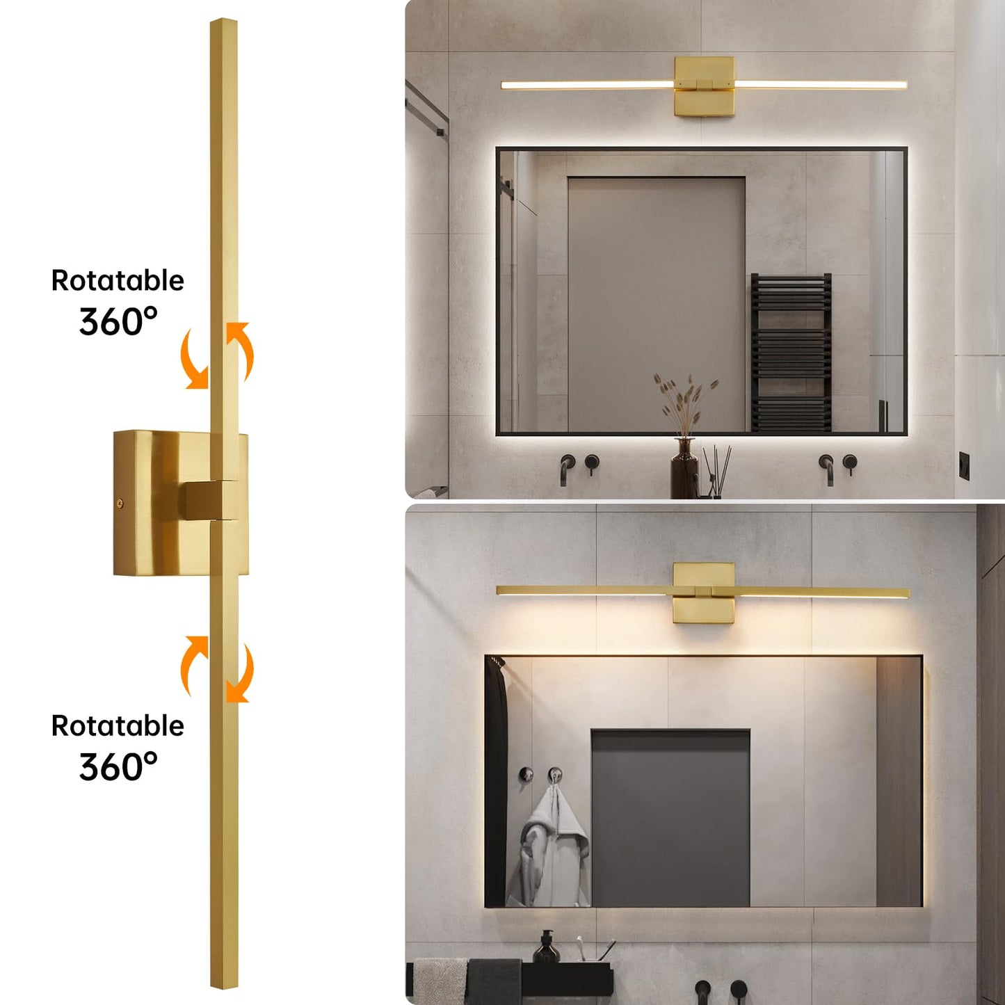 CCYCOL Gold Bathroom Vanity Light Fixtures - 30 inch Rotatable Modern 5CCT LED Vanity Lights for Bathroom Lighting Fixture Over Mirror Dimmable Bathroom Wall Sconce