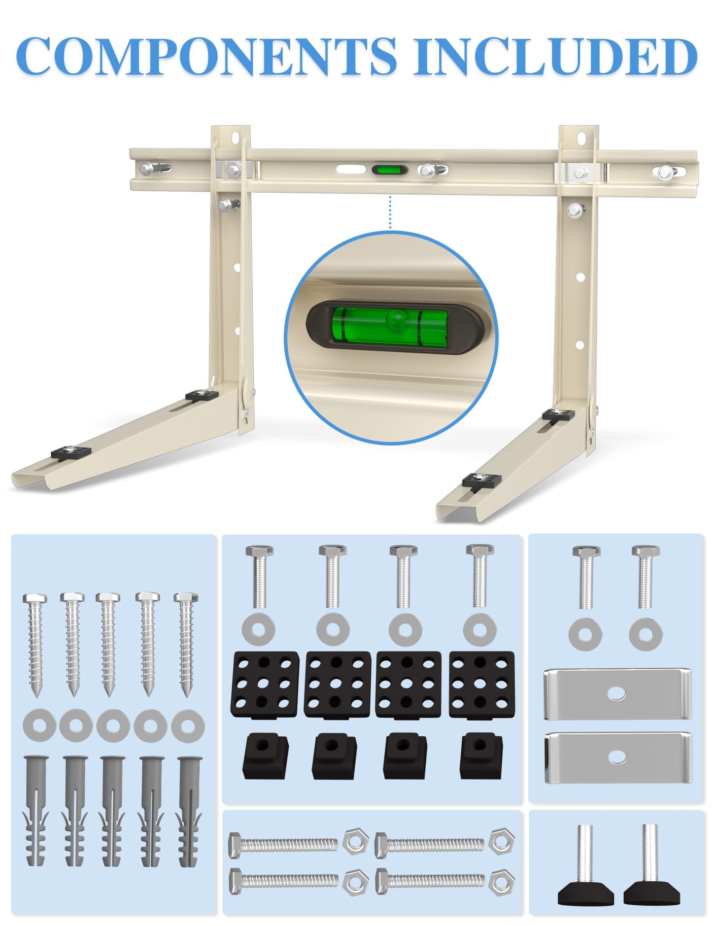 Mini Split Mounting Brackets for Outside, Condenser Bracket with Leveler for 7000 BTU to 24000 BTU Outdoor Ductless Mini Split Air Conditioner Heat Pump AC Systems, Max 490 Lb Capacity