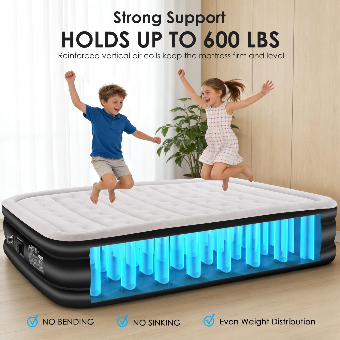 dkesdk Air Mattress Queen with Built in Pump,Comfortable Waterproof Flocked Surface Inflatable Mattress for Temporary Family Stays and Travel,16-Inch Blow Up Mattress Inflates in 3 Minutes