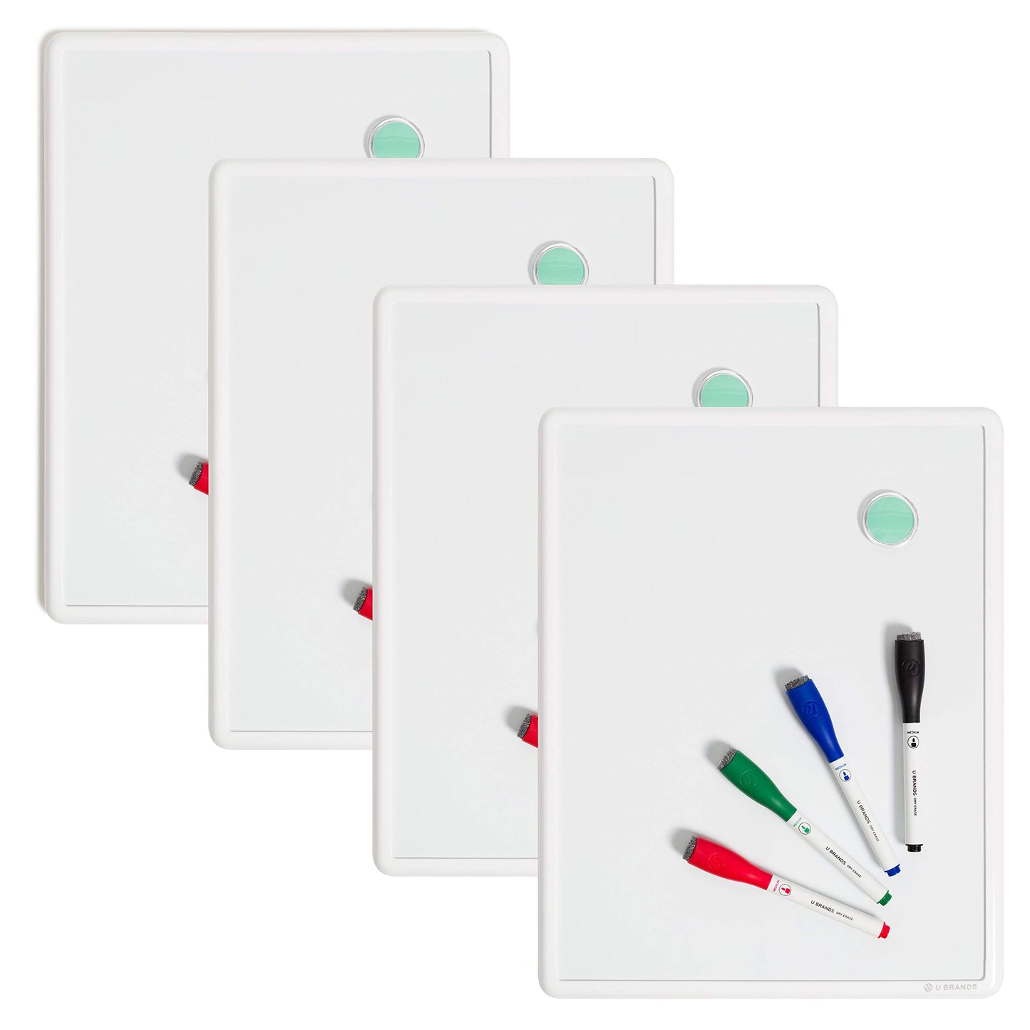 U Brands Contempo Magnetic Dry Erase Board White Board Bundle, 11" x 14", White Modern Frame, Includes 4 Boards, 16 Markers and 4 Magnets