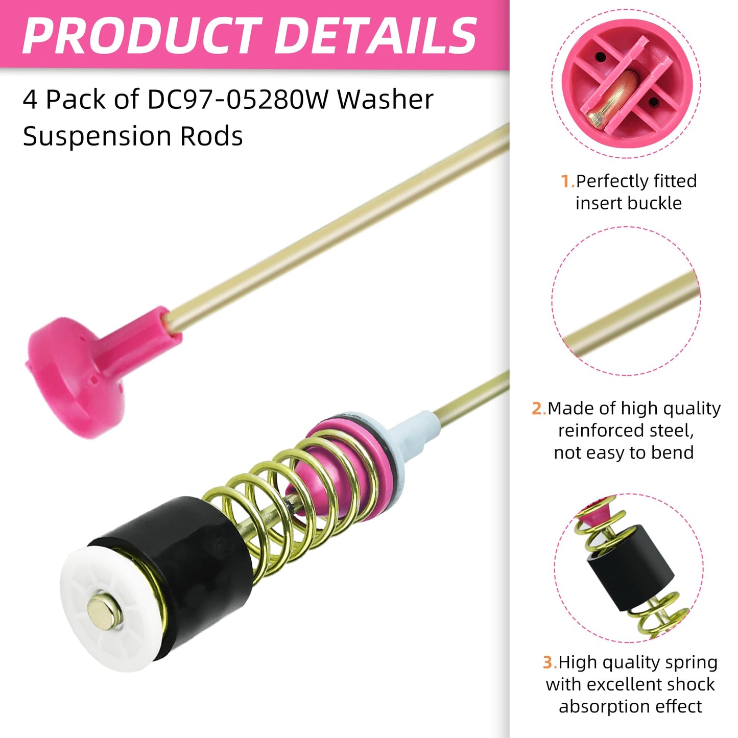 WA50R5200AW/US WA50R5400AV/US Suspension Rods Kits for Samsung Washer WA45T3200AW/A4,Replaces WA45M7050AW/A4 WA45T3400AV/A4 WA45N3050AW/A4 WA50T5300AC