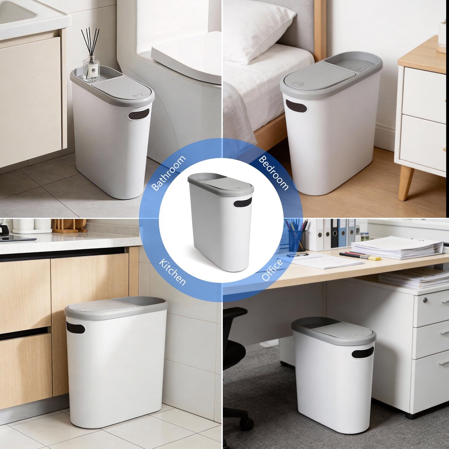 KOOMADE Bathroom Small Trash Can with Lid - 2PC 10 Liter/2.6 Gallon Plastic Slim Narrow Garbage Can with Pop-Up Lid, Space-Saving Trash Bin Waste Basket for Toilet, Bedroom,Kitchen,Craft Room,Office