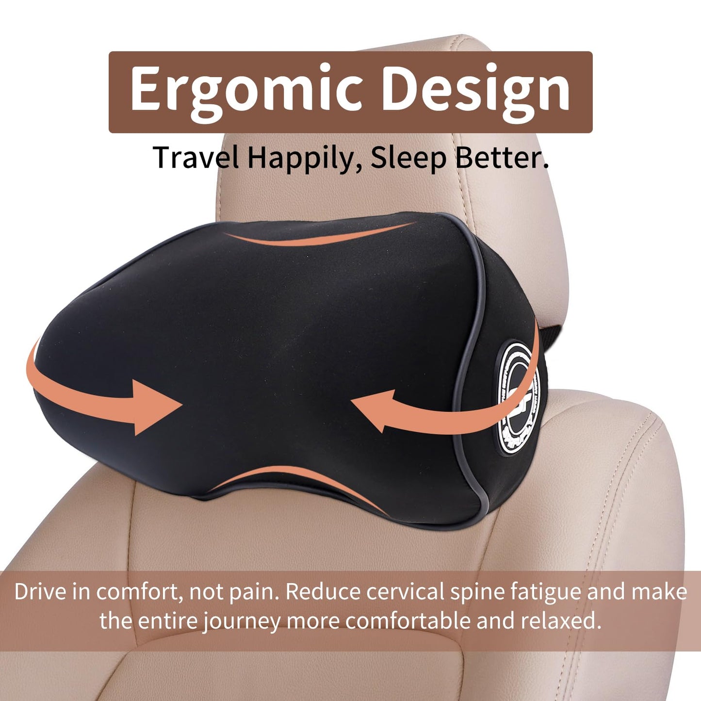 2 Pack - Car Headrest Pillow for Neck Support, 100% Memory Foam Car Neck Pillow with Sleep Mask - Universal Fit Head Rest Travel Pillow Car Pillow for Pain Relief While Driving(Contains 2 Eye Masks)