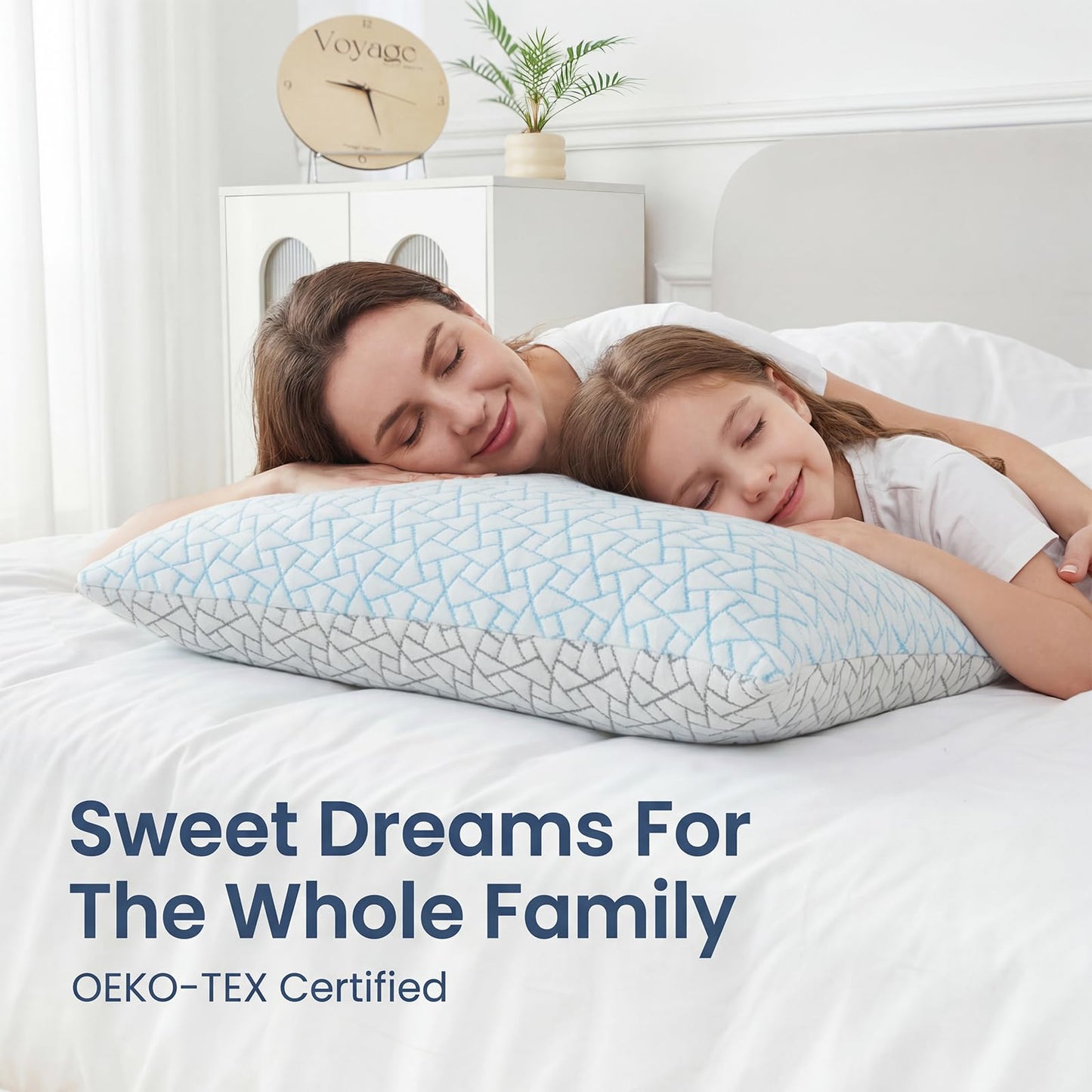Alkyonos Cooling Pillow for Sleeping：Adjustable Shredded Memory Foam Bed Pillow, Queen Size Set of 2 with Ice Cover, Breathable & Supportive for Side, Back and Stomach Sleepers