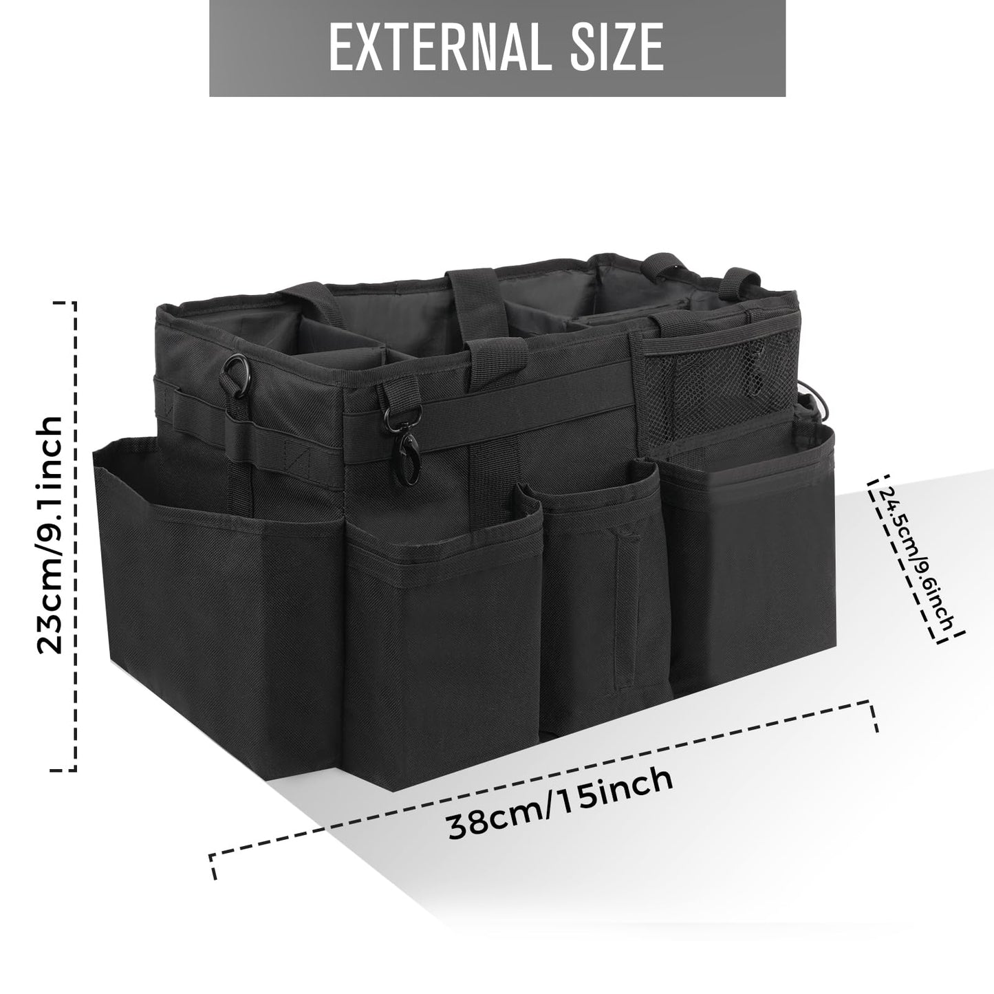 SCAVATA Wearable Cleaning Caddy Organizer with Handle & Shoulder Straps for Housekeepers, Under Sink & Car Cleaning Tool Organizer Bag with 4 Foldable Dividers (Black)