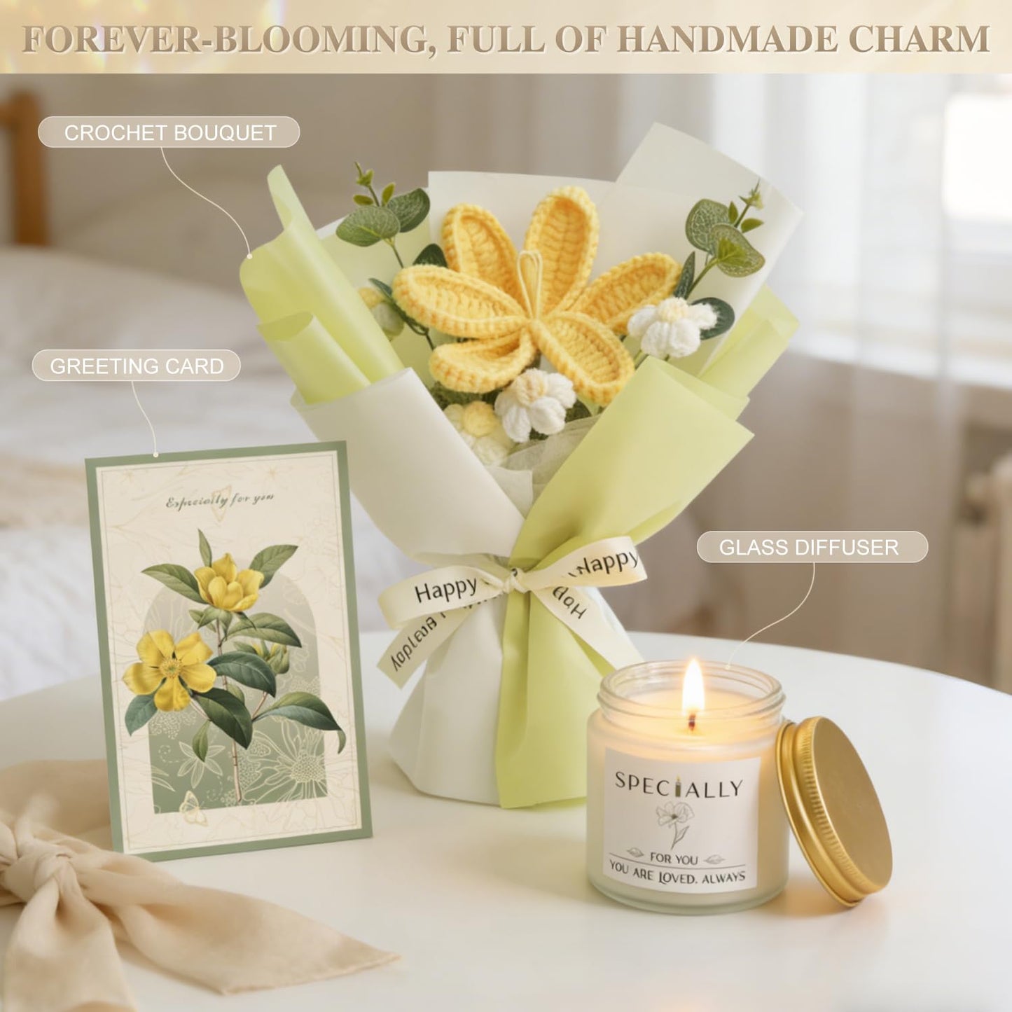 Sparkalyn Birthday Gifts for Women Self Care Package Get Well Soon Gift Baskets, Thinking of You Sympathy Spa Gift Set w/Crochet Flower Bouquet, Unique Gifts for Mom Sister Grandma Friends Women