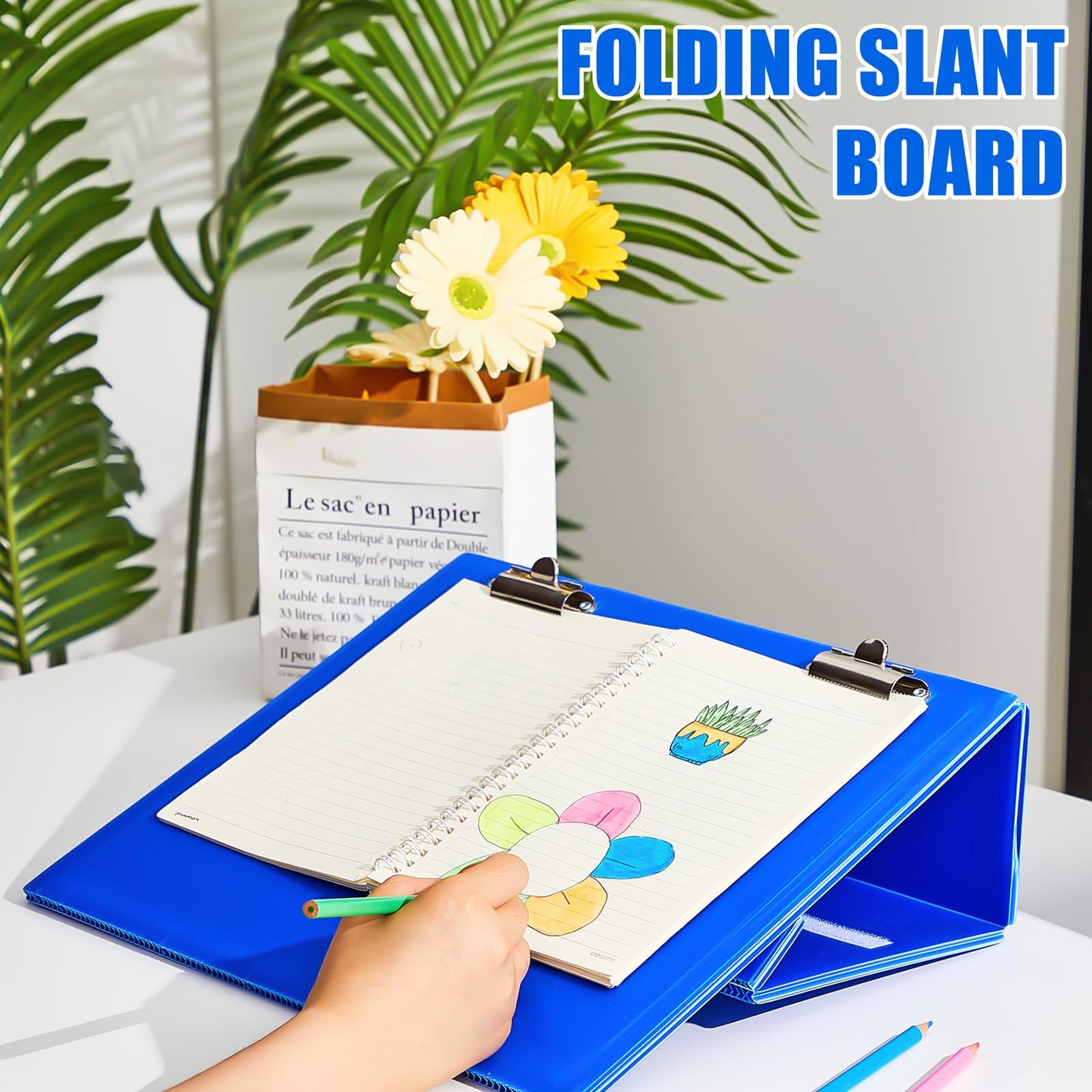 Nuanchu 4 Pcs Folding Slant Board for Writing 14 x 12 Inch Large Slanted Clipboard Adjustable Tilted Writing Boards Sloped Surface to Improve Handwriting Legibility Endurance (Blue)