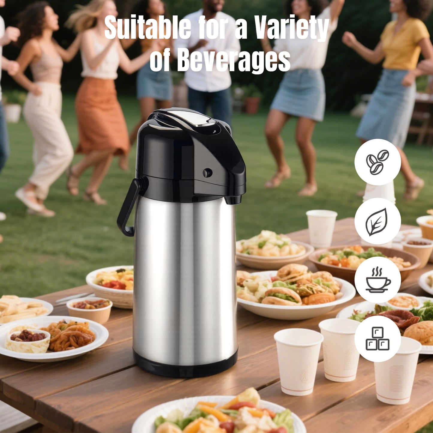 PARACITY Upgraded Airpot Coffee Carafe with Double Pump, Stainless Steel Drink Dispenser for Hot/Cold Beverage with Lazy Susan Base, Coffee Termos Para Cafe for Hot Cocoa for Parties