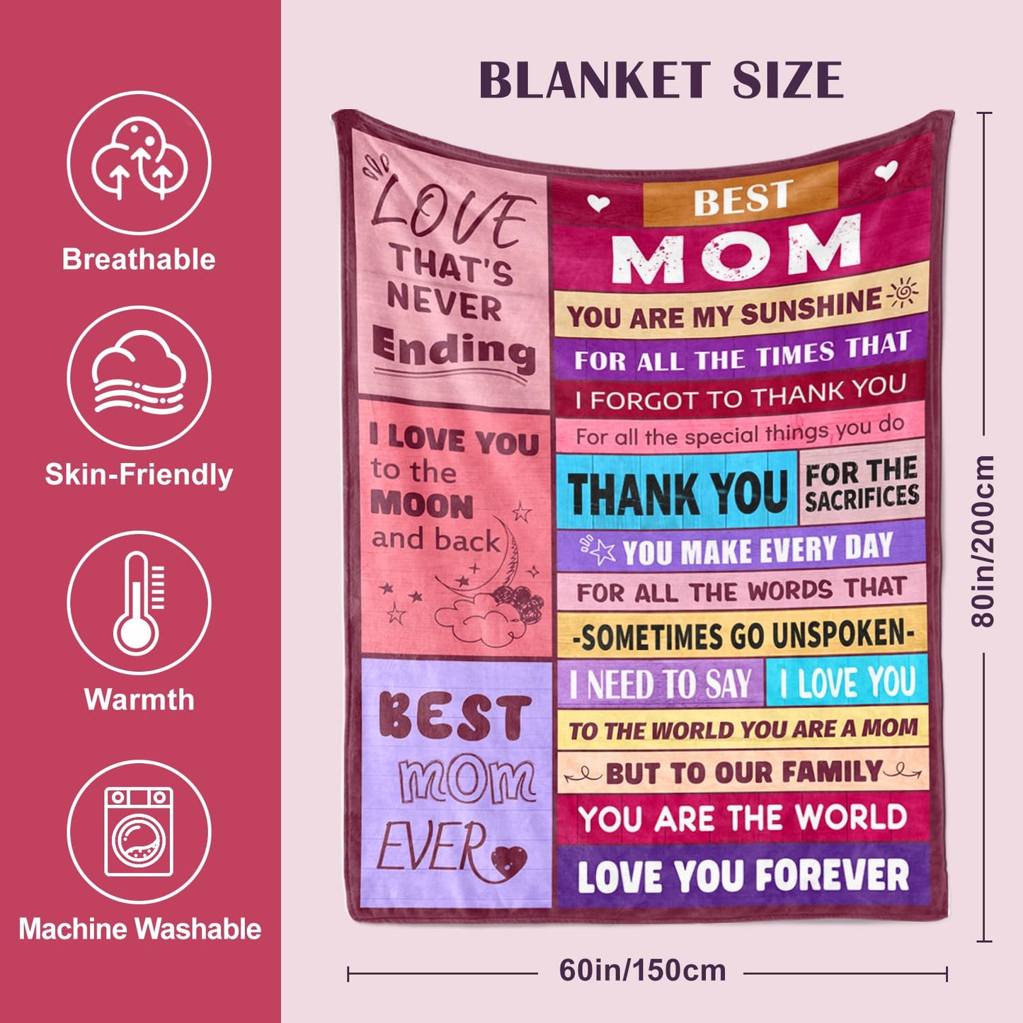 Gifts for Mom from Daughter & Son - Best Mom Ever Gifts - Blanket for Moms Birthday Gift - Christmas Anniversary Mothers Day Presents Ideas for Women - Gift for Mother - to My Mom's Blanket 60"x80"