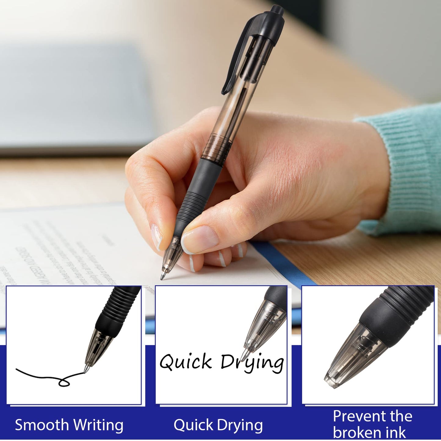 Fainne 300 Pcs Retractable Ballpoint Pens Bulk Medium Point (1.0 mm) Smooth Writing Pens for Journal Notebook Writing Office Supplies Click Pen (Blue, Black)