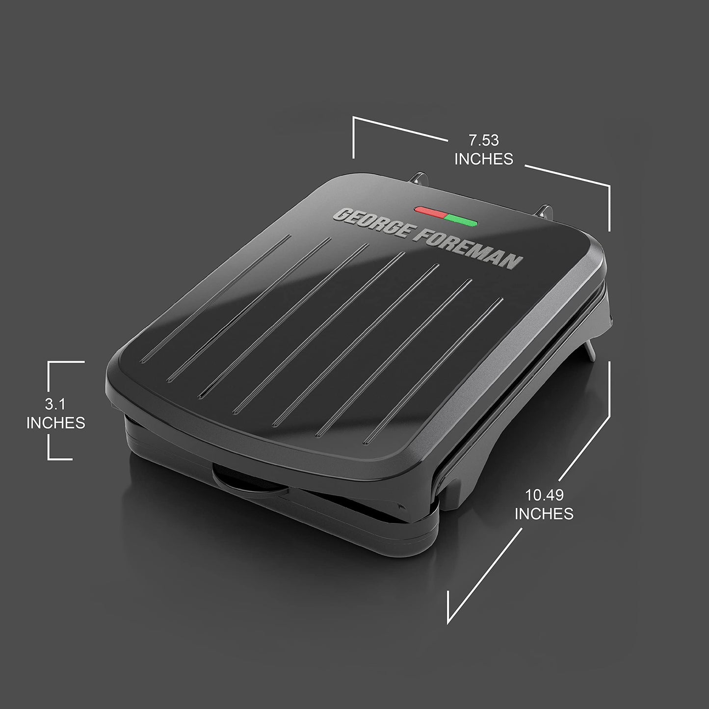 George Foreman Compact 2-Serving Electric Indoor Grill and Panini Press for 1–2 People, Classic Plates, Black