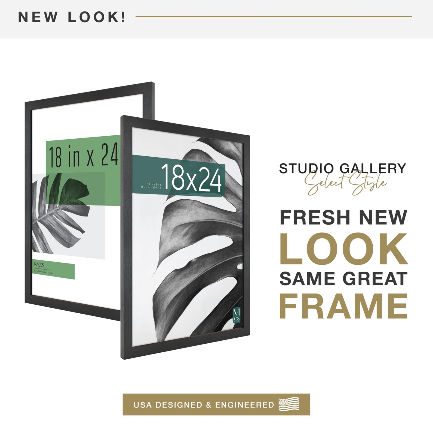MCS Studio Gallery 18x24 Poster Frame Black Woodgrain Engineered Wood, Vertical & Horizontal Wall Hanging Large Picture Frame for Photos, Posters & Art Prints (1-Pack)