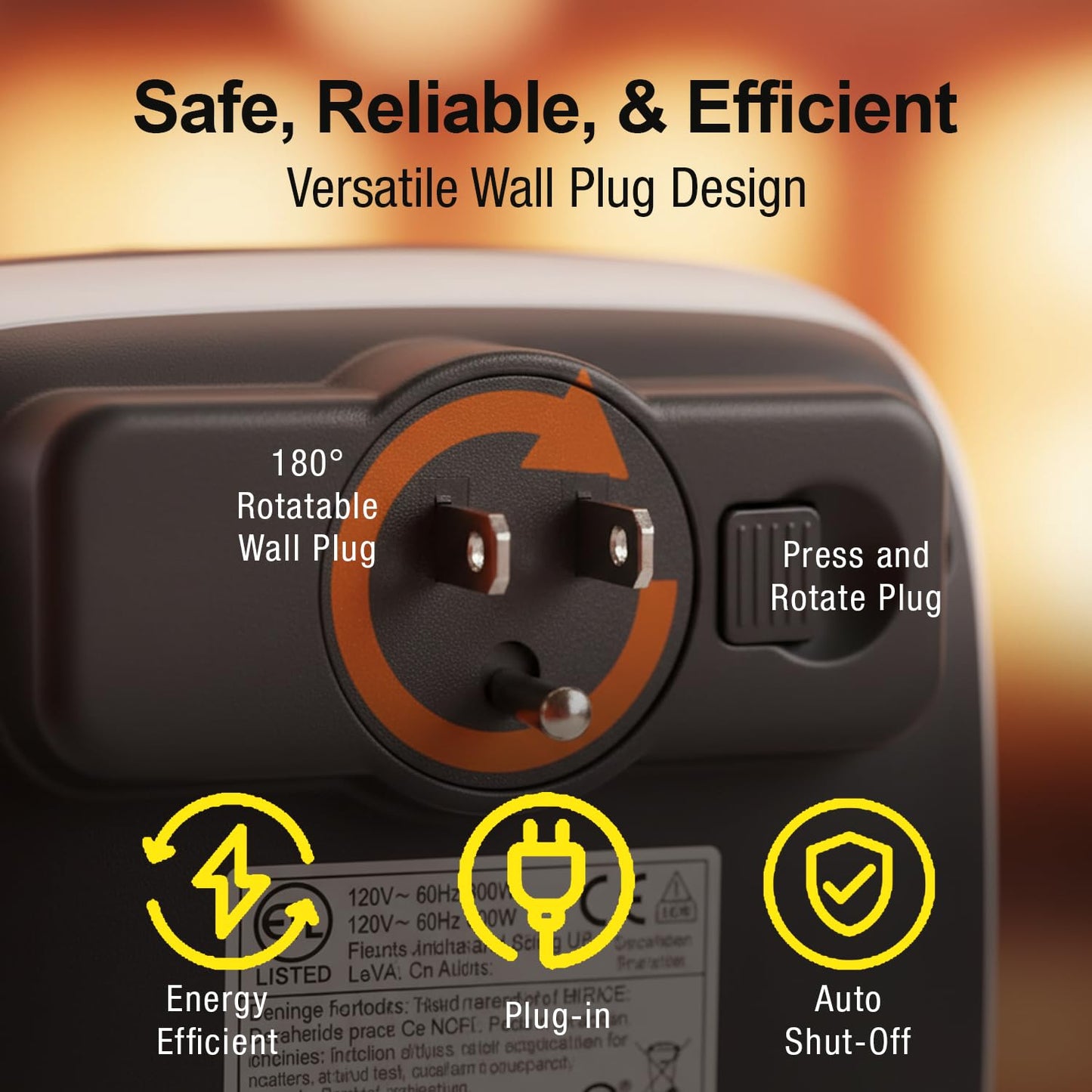 Ontel Handy Heater Turbo Wall Outlet Plug In Heater – Portable Indoor Ceramic Space Heater w/Adjustable Thermostat, 12-Hour Timer, Auto Shut Off, Quiet – Plug In Wall for Office, Bedroom, Camping