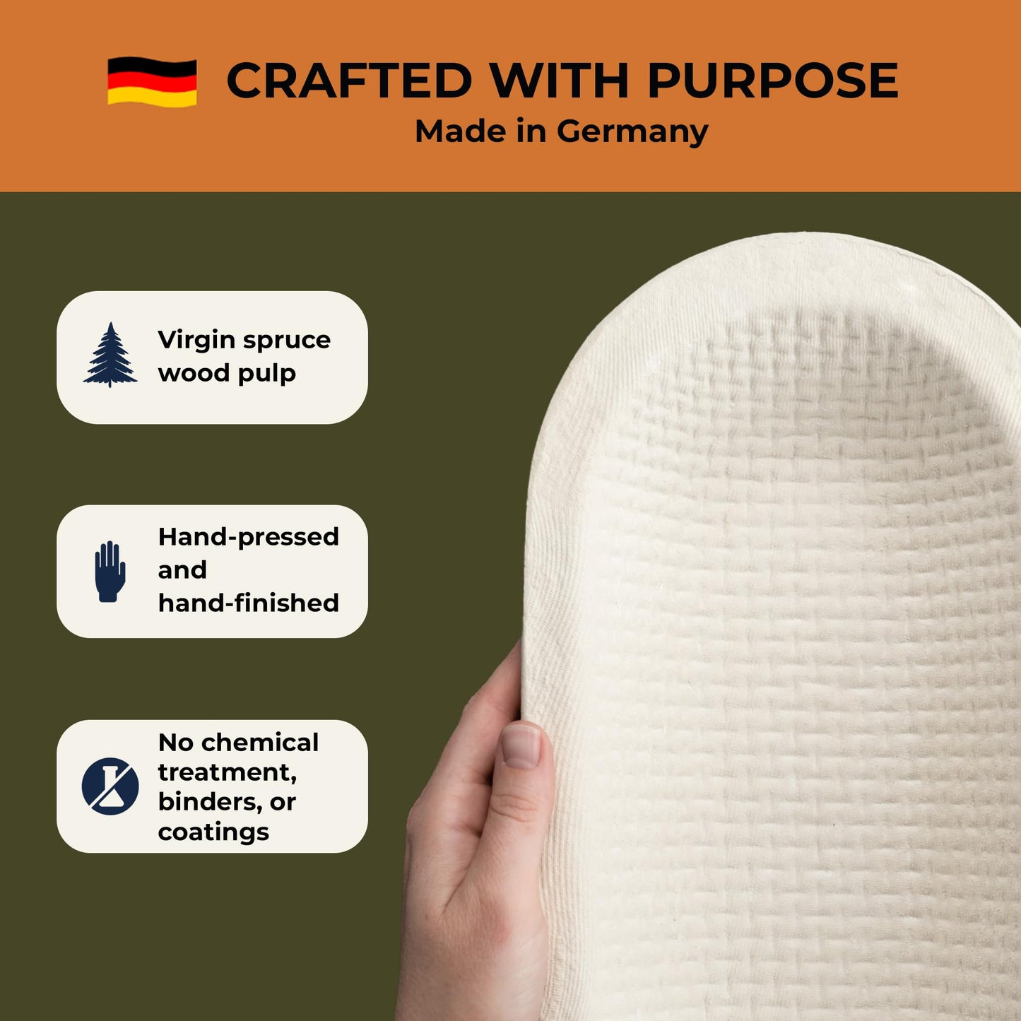 Bulka Oval 750g Groove Banneton Bread Proofing Basket Pressed Wood Pulp, Sourdough Proofing Basket - Non-Stick Batard Brotform Sourdough Bread Baking Supplies, Made in Germany.