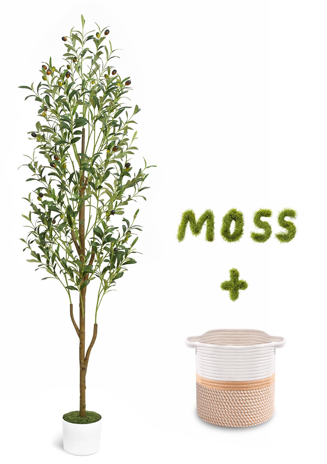 Waipfaru Artificial Olive Tree, 6FT Tall Faux Olive Trees with Planter & Basket, Artificial Plants Indoor with Natural Wood Trunk and Realistic Fruits for Home Decor Office Living Room