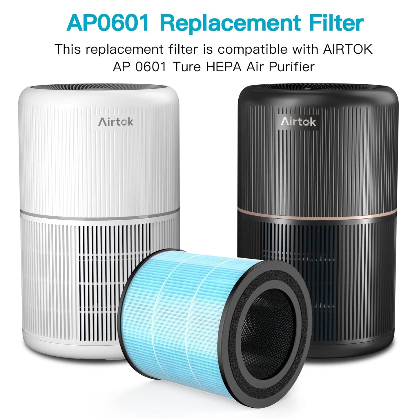 AIRTOK Air Purifier AP0601 Replacement Filters, 4-IN-1 High-efficiency HEPA Filter. (4 Pack）
