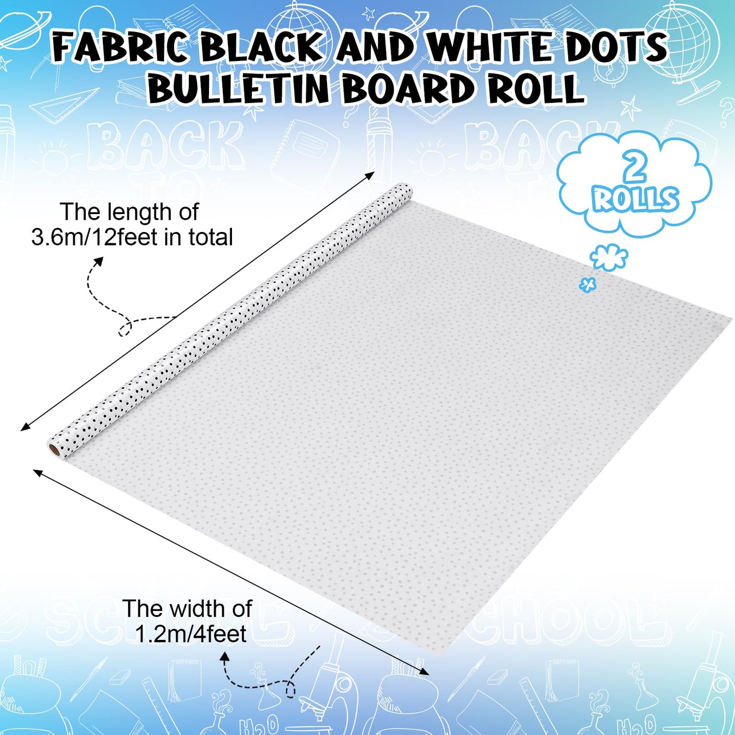 Kolldenn 2 Rolls Black Painted Dots Fabric Bulletin Board Paper Roll 4 x 12 ft Extra Large Non Woven Waterproof Roll Fade Resistant for DIY Craft Drawing Painting Classroom Decor, Dot Style