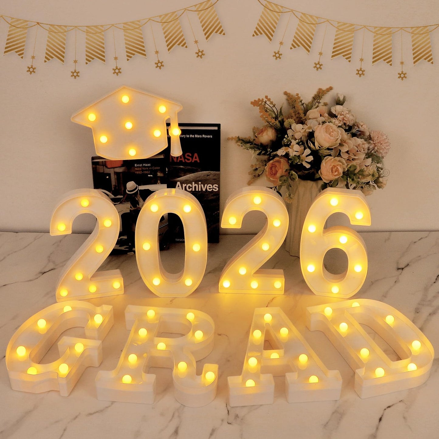 2026 Graduation Decorations, Grad Light Up Letters for 2026 Graduation Party Decorations, Grad 2026 and a Cap 2026, Kindergarten Preschool High School College Wall Table Decor Party Supplies