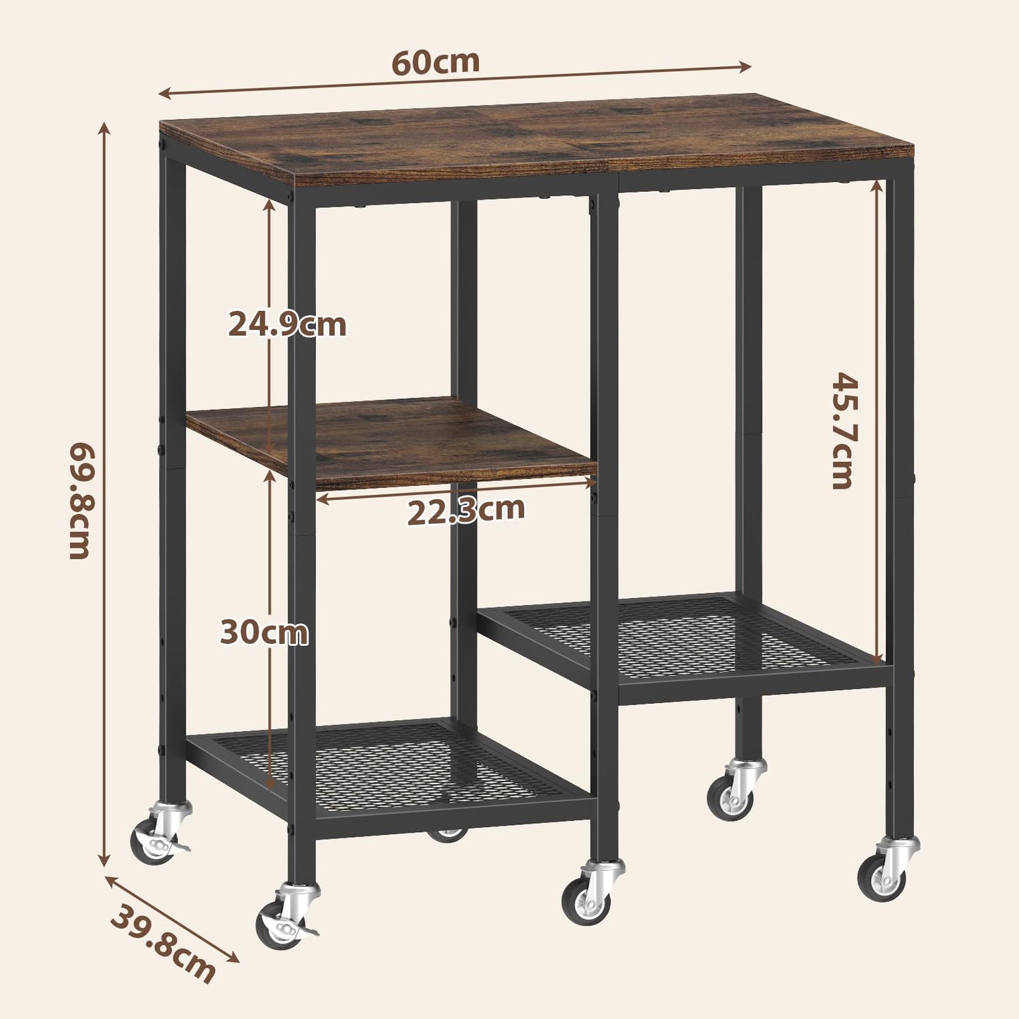 OGEMXU Kitchen Microwave Cart,Microwave Stand with Wheels,Coffee Bar Table Station,4-Tier Rolling Baker's Rack,Small Appliance Storage Shelf,Utility Side Table for Kitchen,Living Room (Rustic Brown)