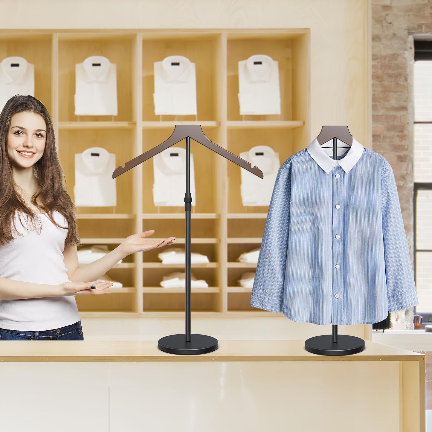 OLV 4 Pack Shirt Display Stand, 18-34 Inch Height Adjustable Mannequin Torso Stand Dress Form for Vendors Shop, T Shirt Display Jacket Coat Hanger Steaming Clothes Holder, Brown