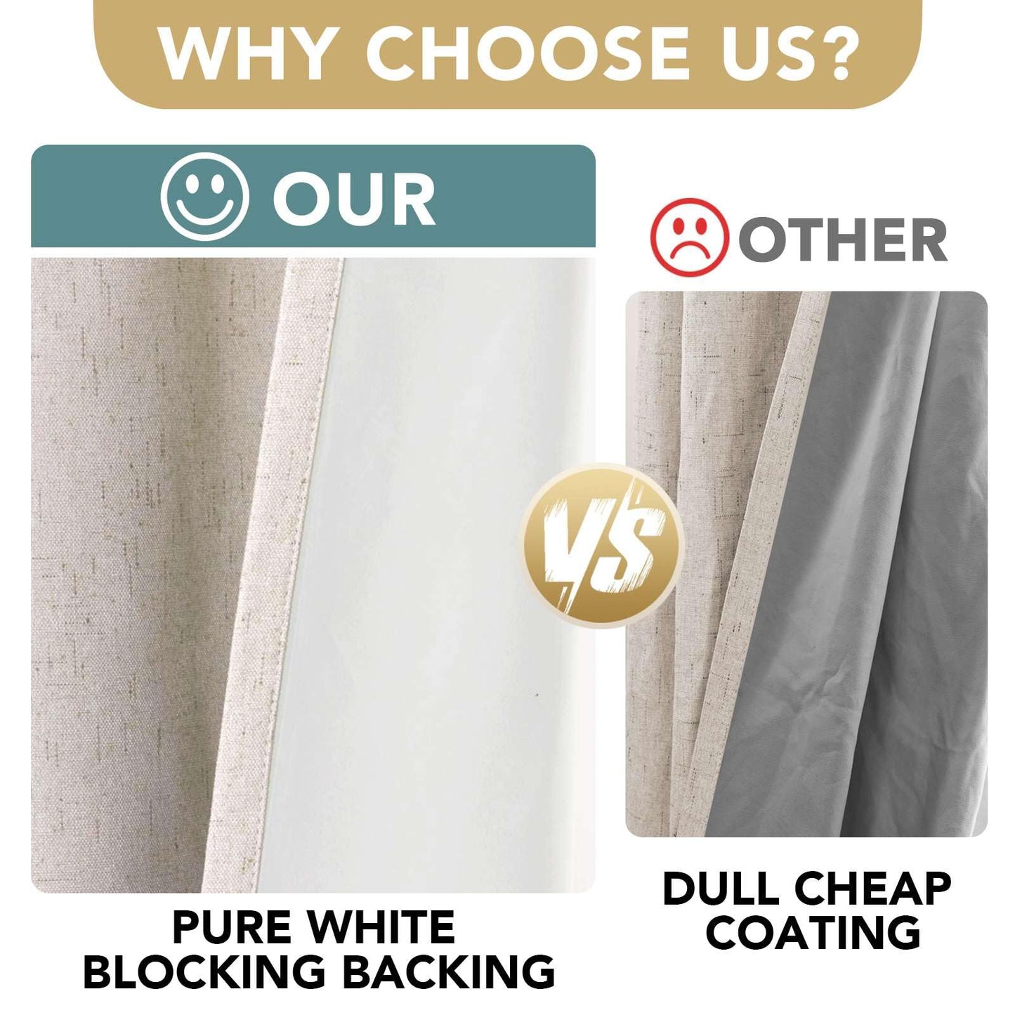 H.VERSAILTEX Polyester Blackout Curtains 96 Inches Long, 100% Absolutely Blackout Elegant Curtains for Bedroom, Thermal Insulated Linen Drapes Grommet Curtains with White Liner, 2 Panels, Natural