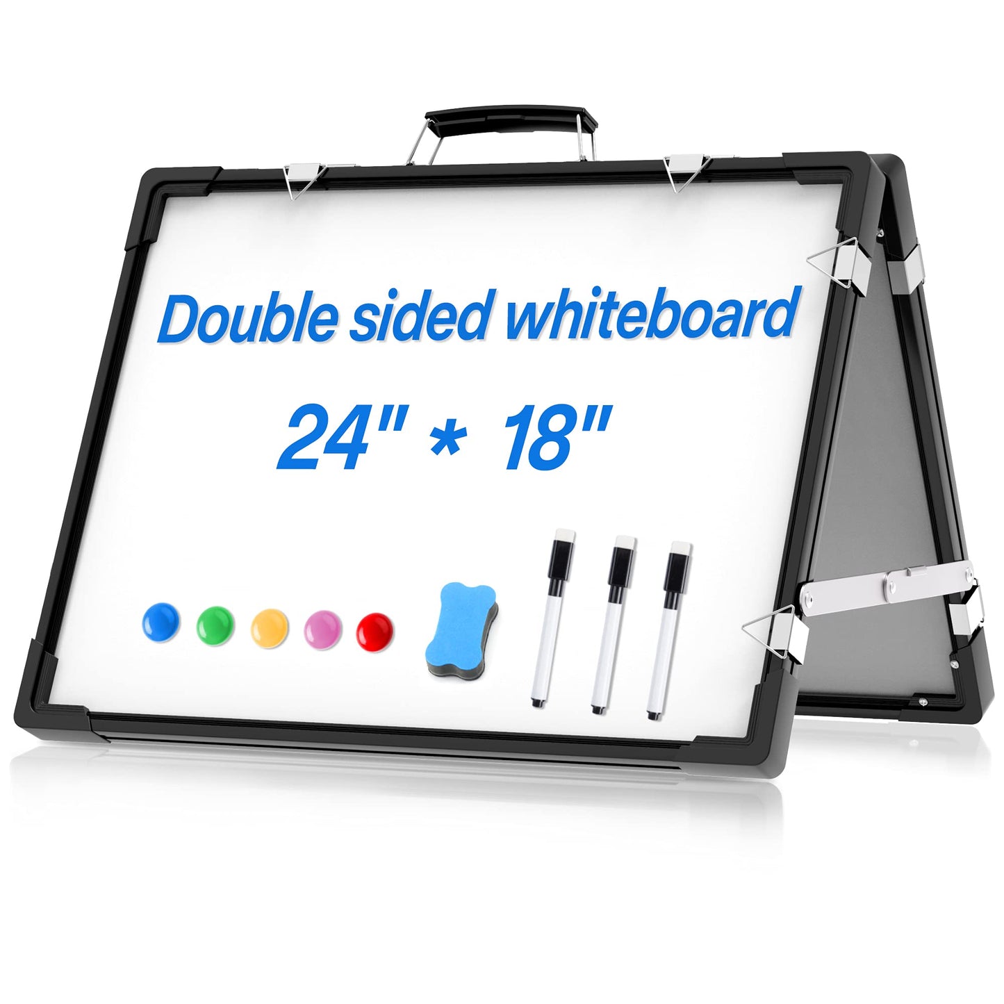 Whiteboard Dry Erase Boards, Portable White Board Double Sided Magnetic Board Stand,Foldable Hanging Wall Desktop Boards Easel for Kids Students Teacher for School Home Kitchen Office 24x18 Inch