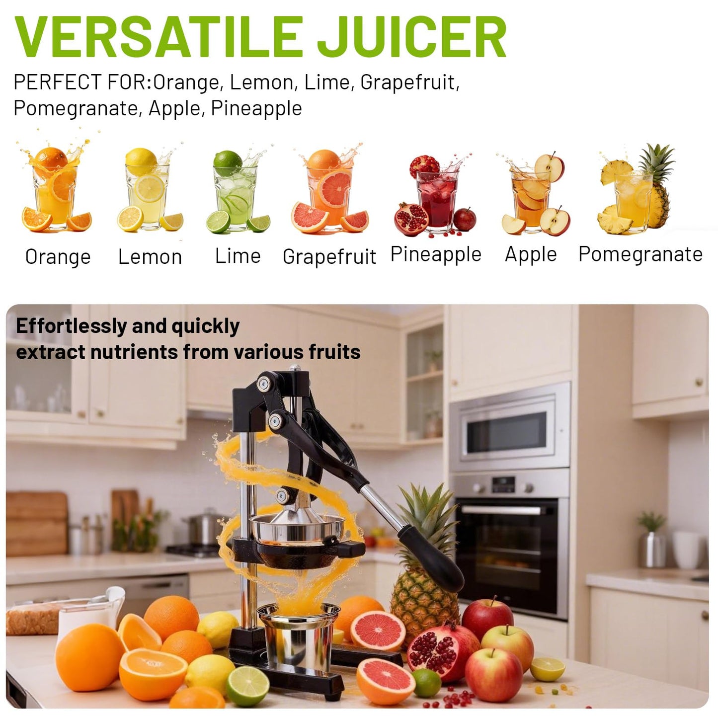 Cast Iron Juicer,Manual Juicer Hand Press,Professional Citrus Juicer,with Stainless Steel Cup,Easy to Use & Clean,Heavy Duty Stainless Steel Manual Juicer For Orange Juice,Pomegranate,Lemon(Black)