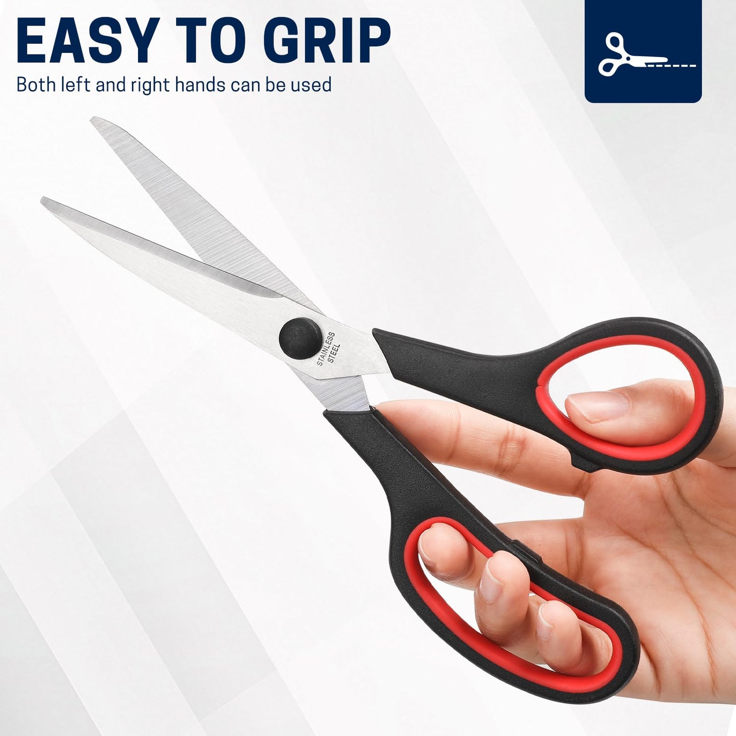 BURVAGY 8" Multipurpose Scissor Bulk 48 Pack, Comfort Grip Handles Ultra Sharp Blade Shears Stainless Steel Scissors for Office Home, All Purpose Scissors